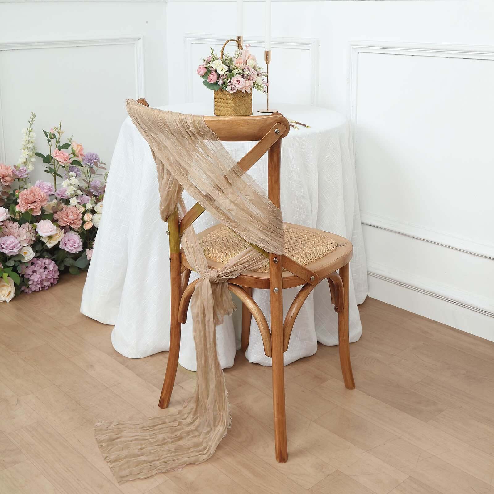 5-Pack Beige Cheesecloth Chair Sashes - Perfect Boho Decor for Events