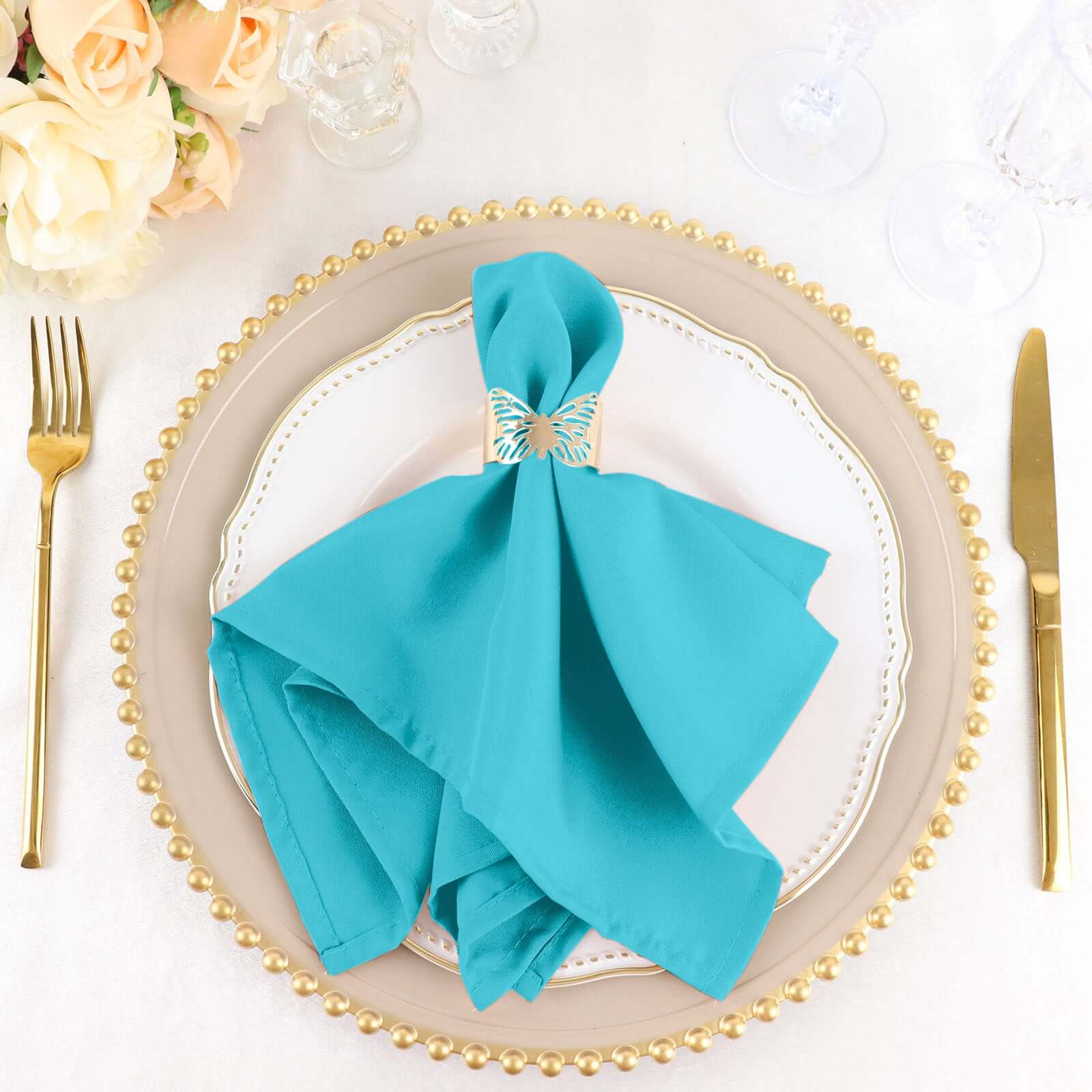 Set of 5 Turquoise 17x17 Polyester Dinner Napkins - Durable & Anti - Wrinkle