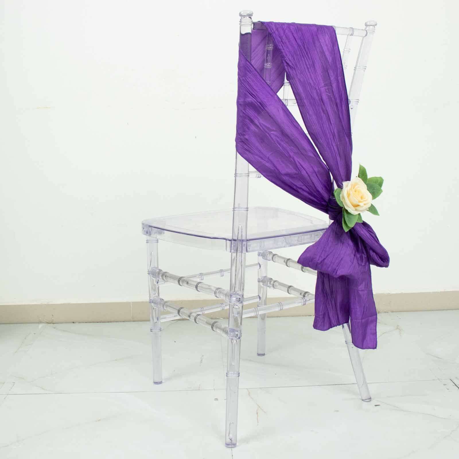 5-Pack Purple Crinkle Taffeta Chair Sashes - Ideal for Weddings and Gatherings