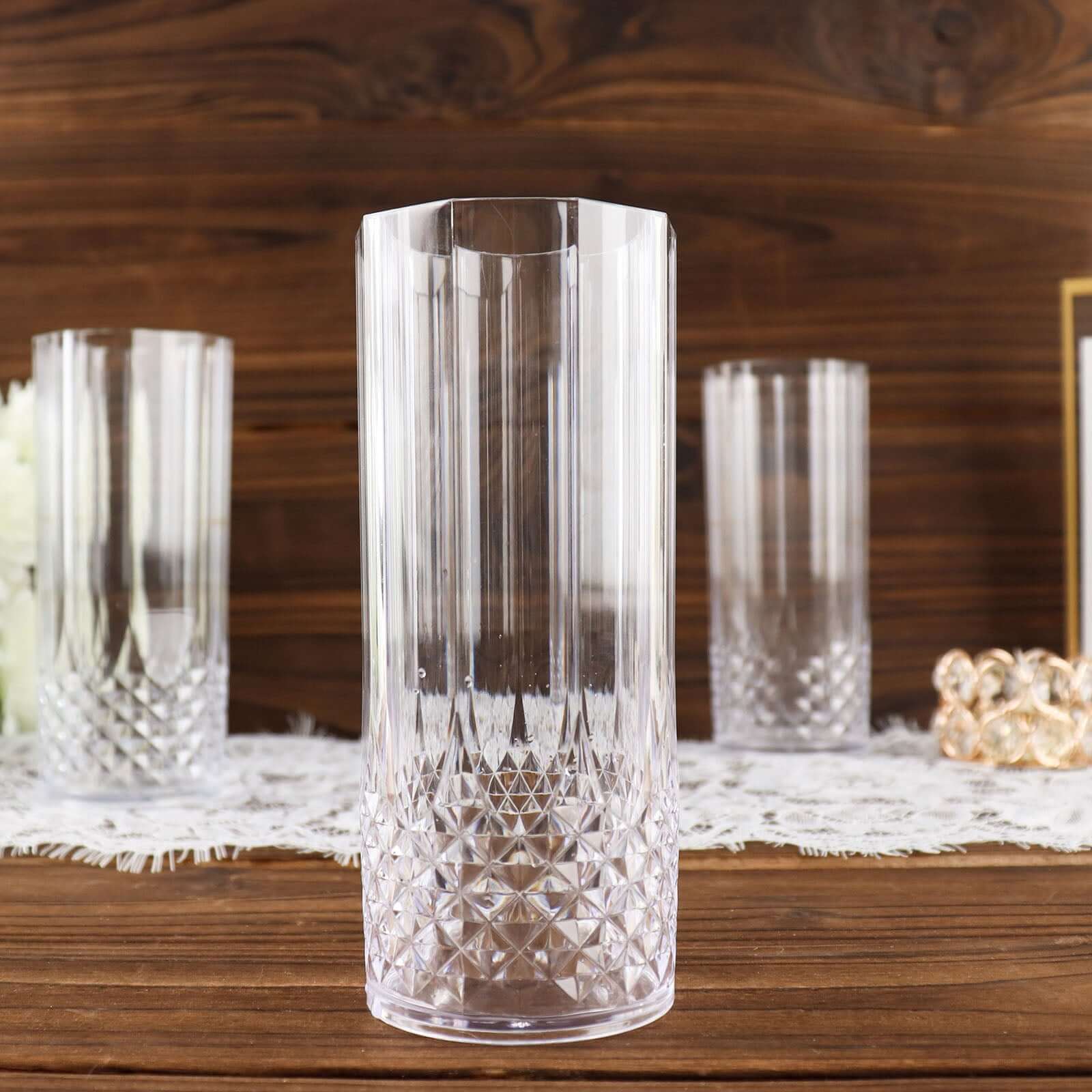 6-Pack Shatterproof 14oz Clear Plastic Highball Cocktail Tumblers with Crystal Cut Style