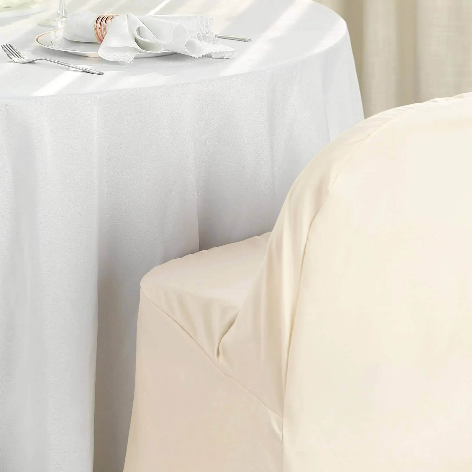 10-Pack Wrinkle-Free, Stain-Resistant Beige Polyester Slip-On Chair Covers for Folding Chairs