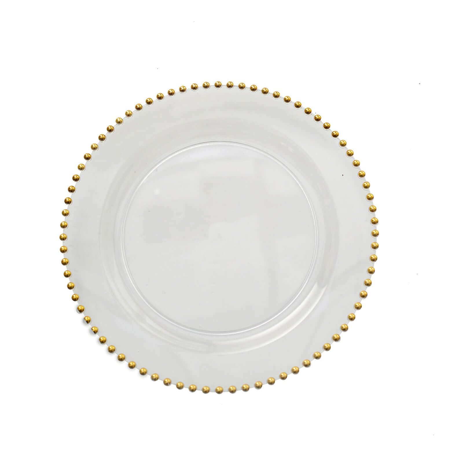 10-Piece Set of Disposable Clear Plastic Round Dessert Plates with Gold Beaded Rim for Parties & Events