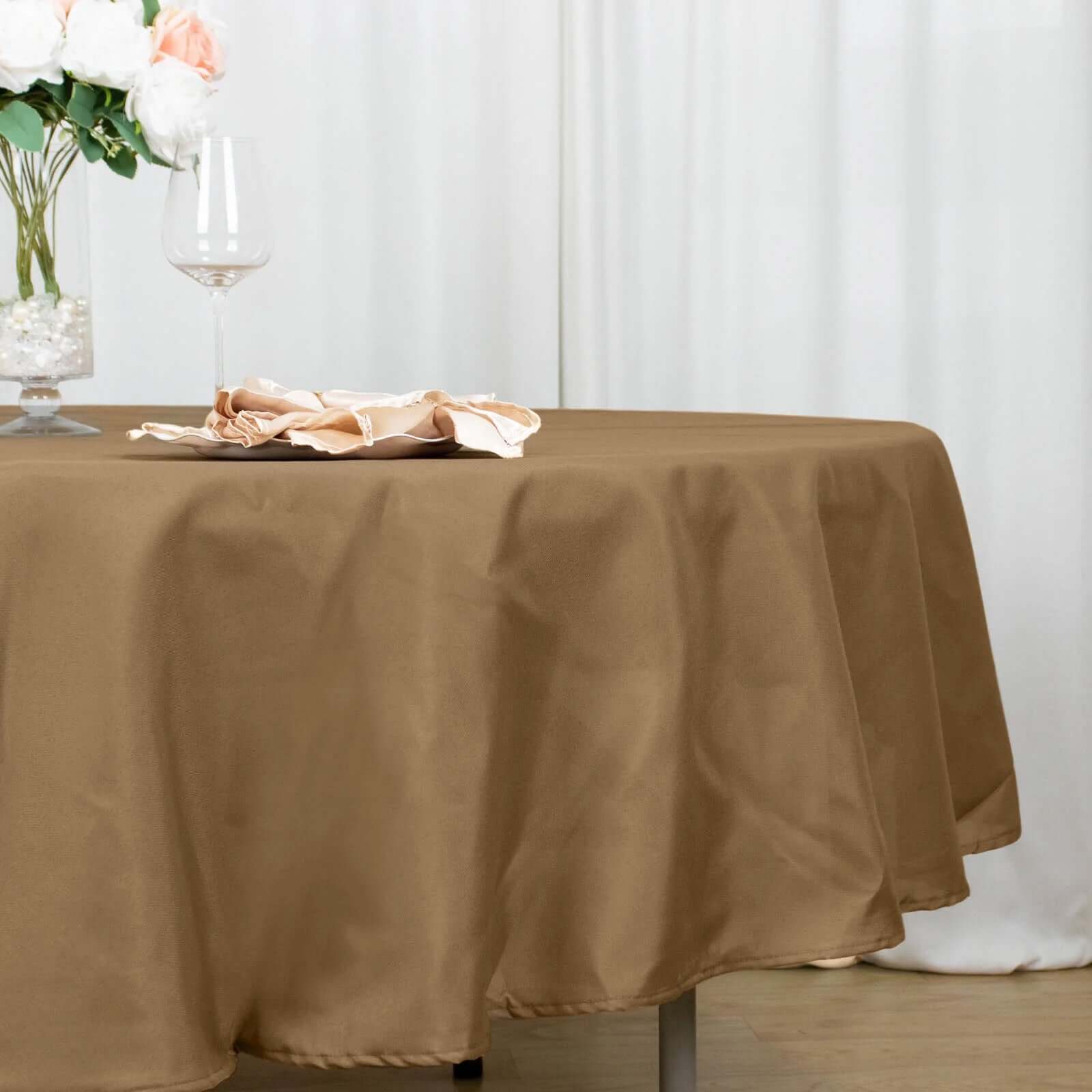 Taupe 90-Inch Polyester Round Tablecloth: Stain & Wrinkle-Resistant