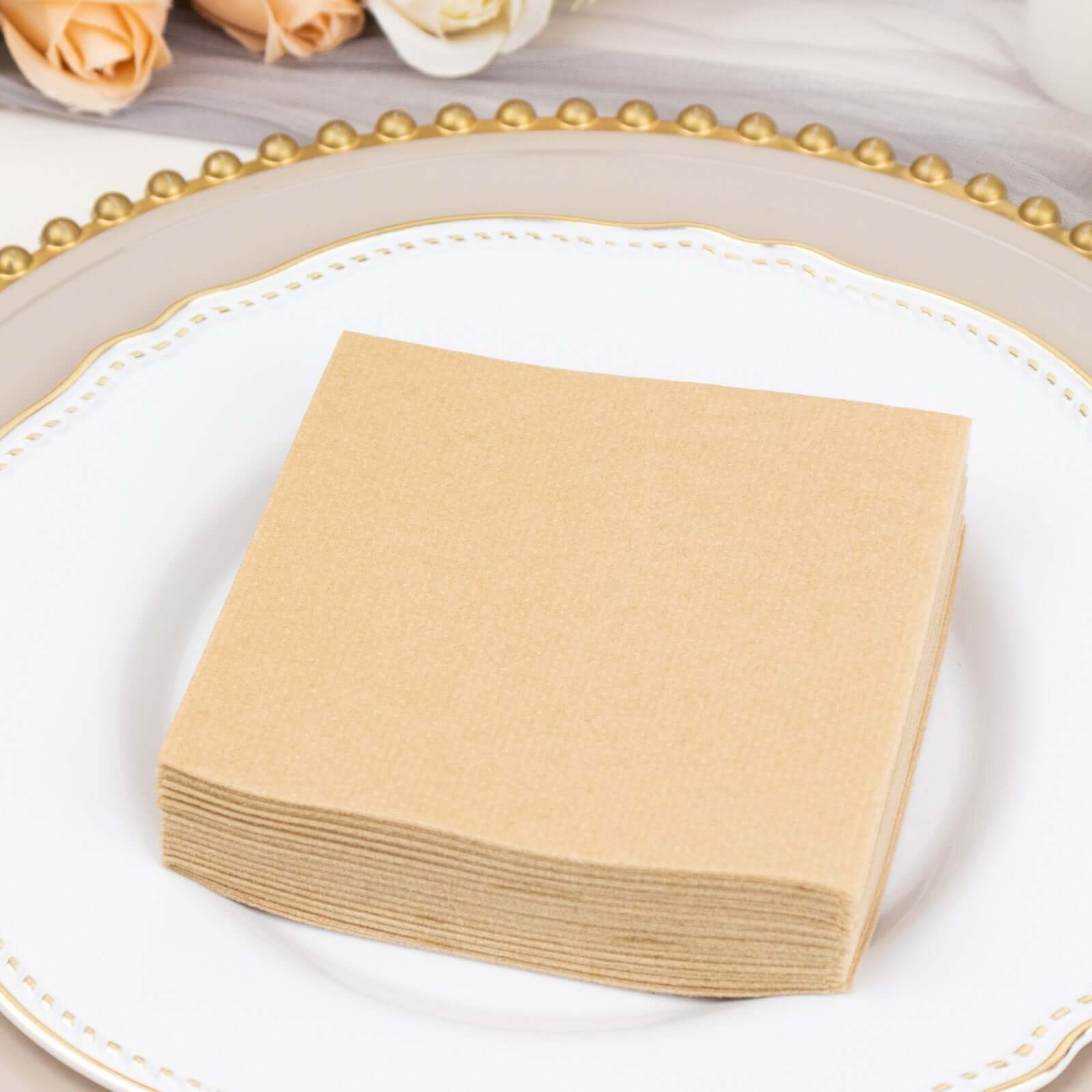 20-Pack 5x5 Natural Linen-Like Airlaid Napkins - Super Absorbent