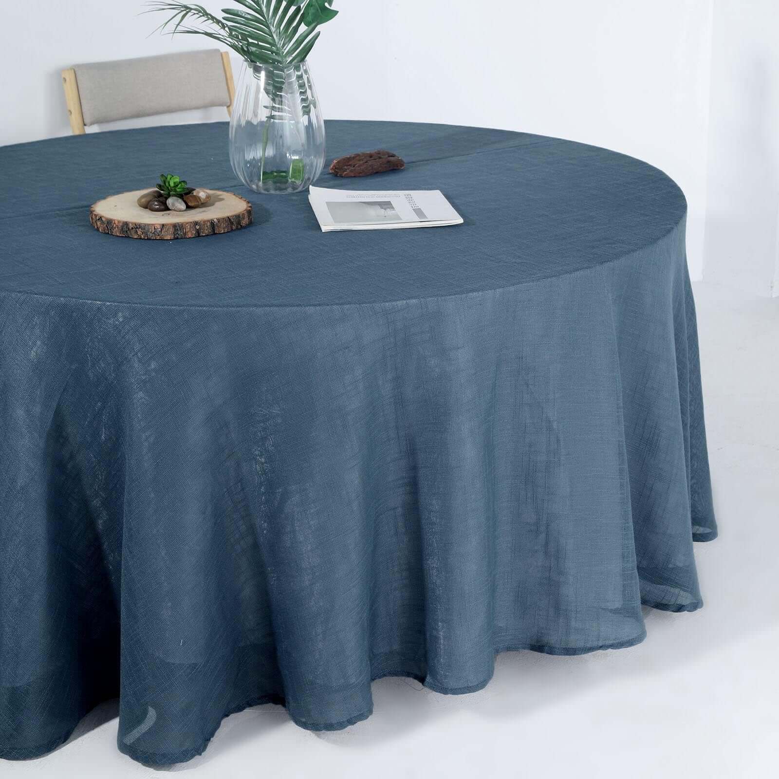 Premium Blue Faux Linen 120' Round Wrinkle-Resistant Tablecloth