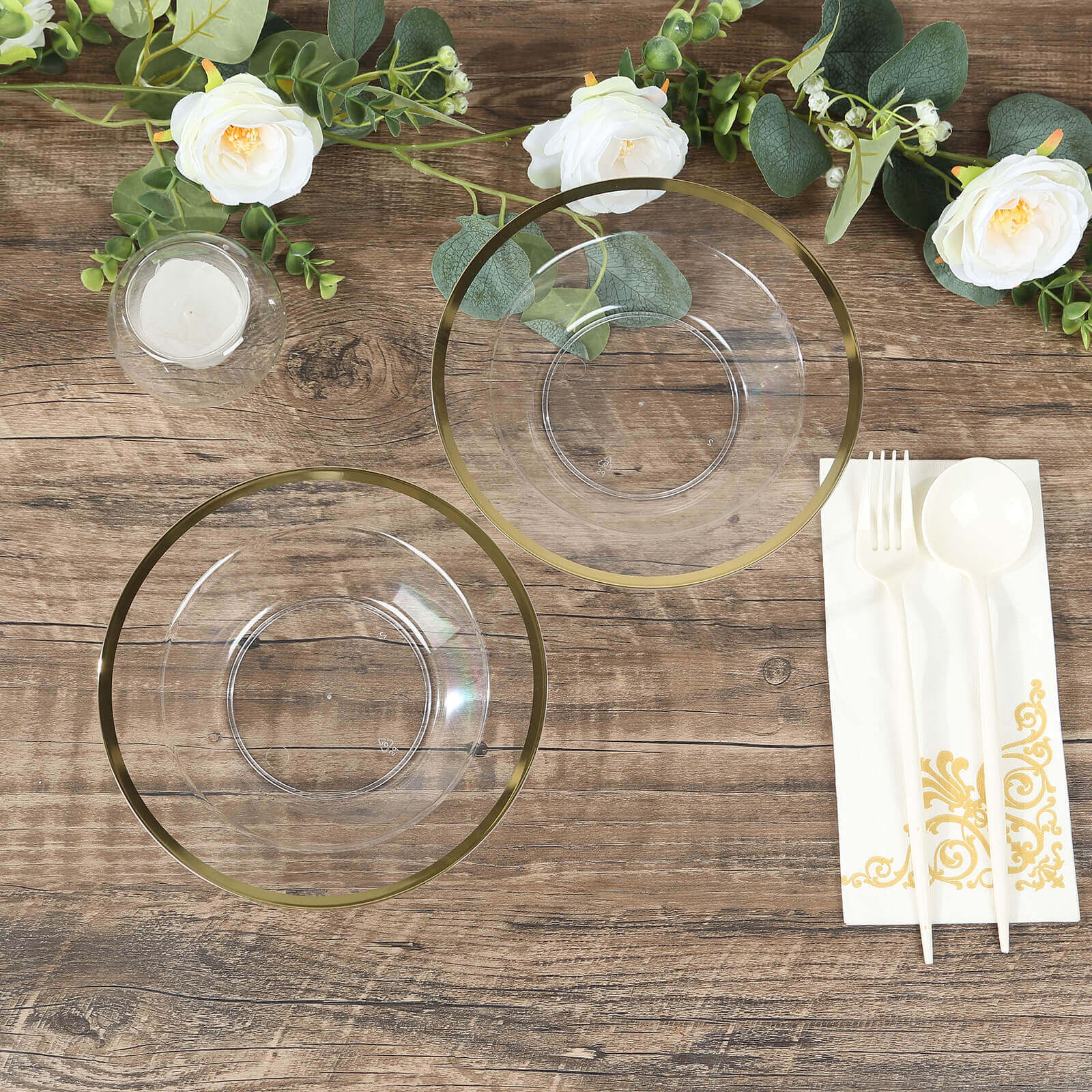 Hot Deal! 20-Pack Disposable 12oz Clear Plastic Dessert & Salad Bowls with Gold Rim