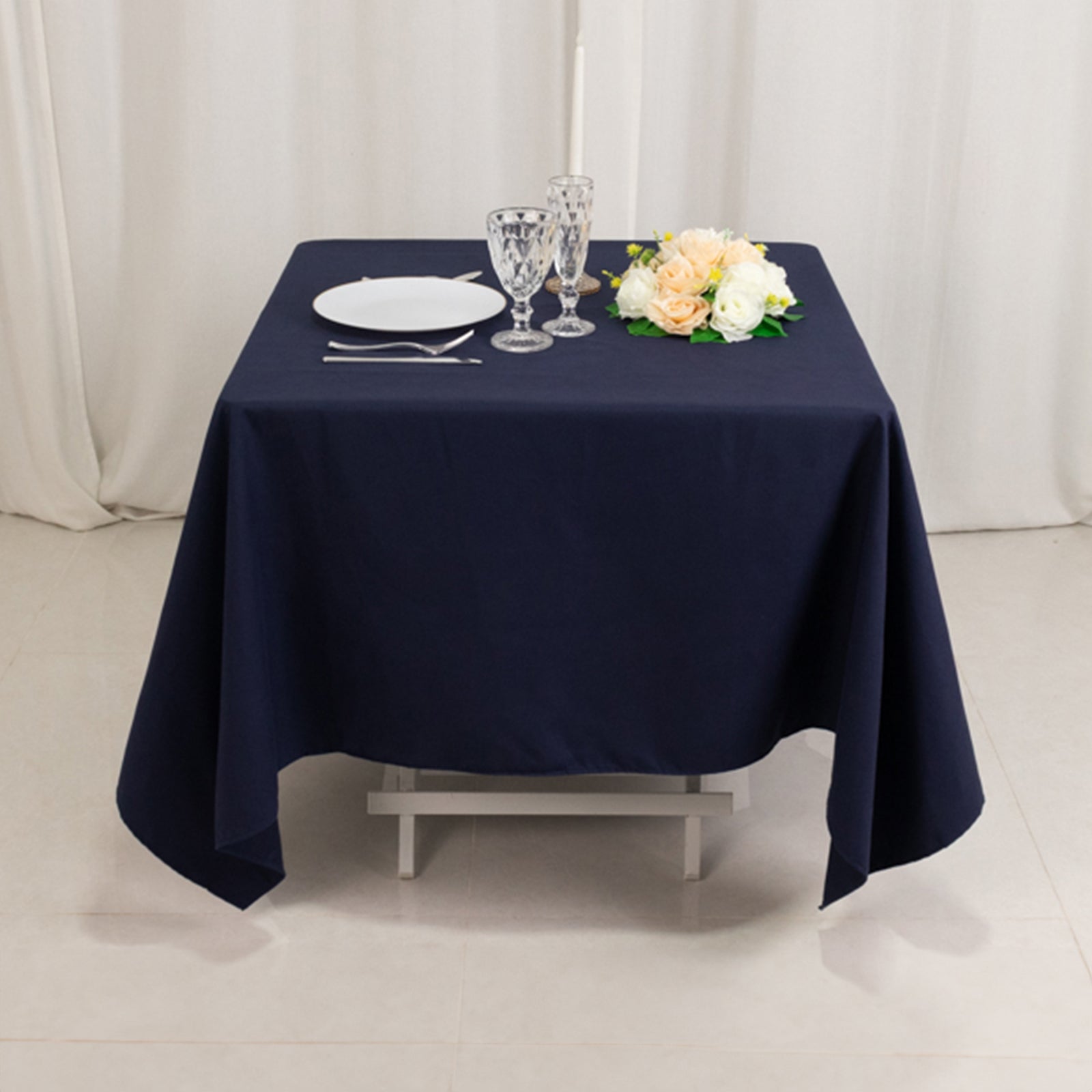Wrinkle-Resistant Navy Blue 70x70 Cotton Blend Square Tablecloth
