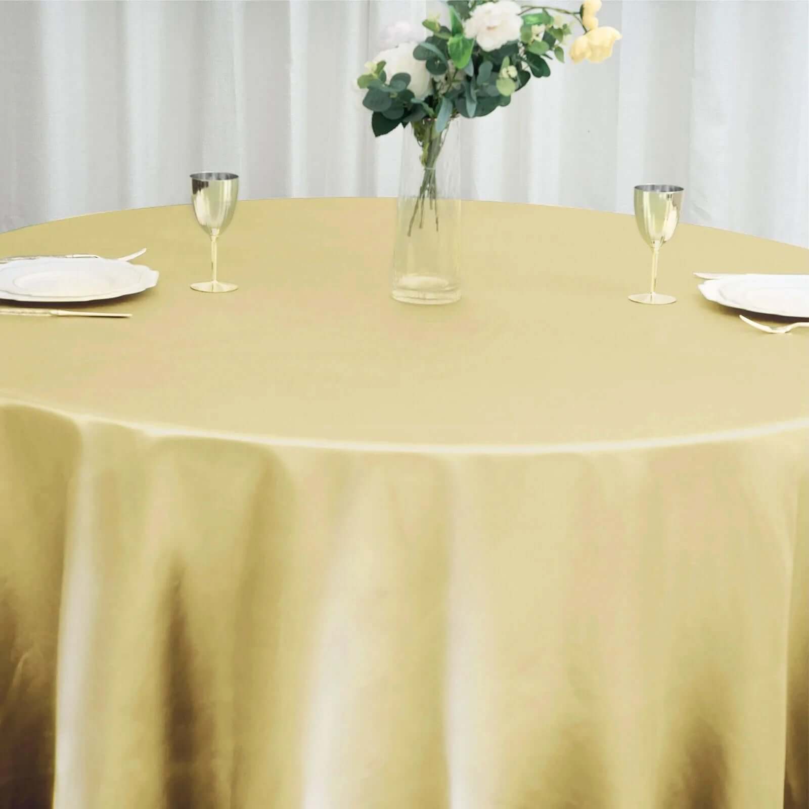 Stylish Seamless Champagne Satin 120-Inch Round Tablecloth