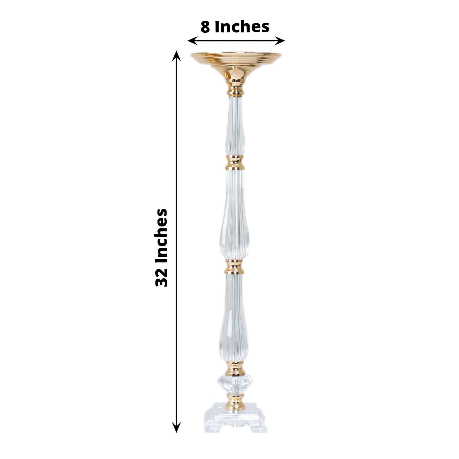 32-inch Gold and Clear Acrylic Crystal Pillar Candle Stand for Wedding Centerpieces