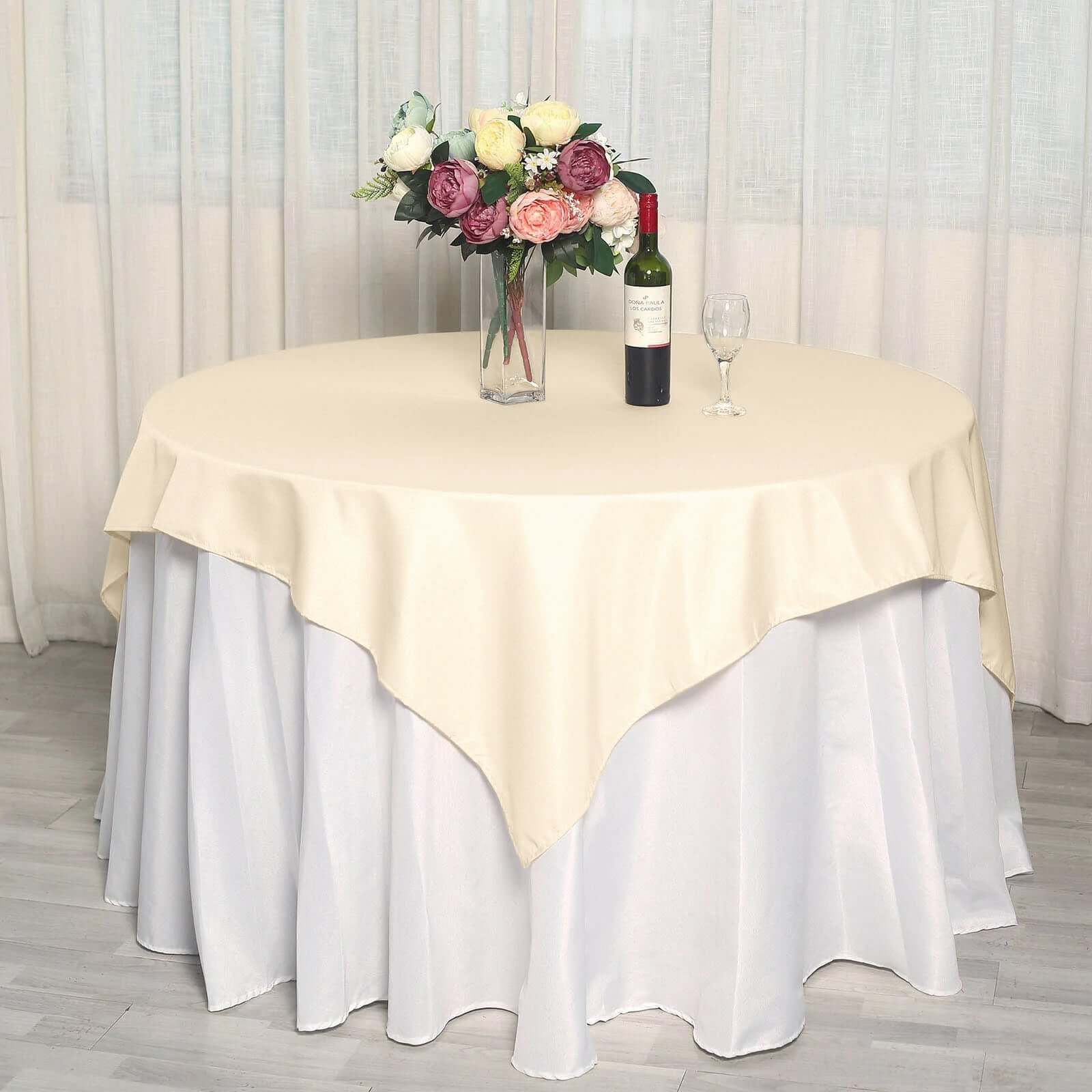Beige 70x70 Polyester Square Tablecloth - Wrinkle-Resistant & Durable