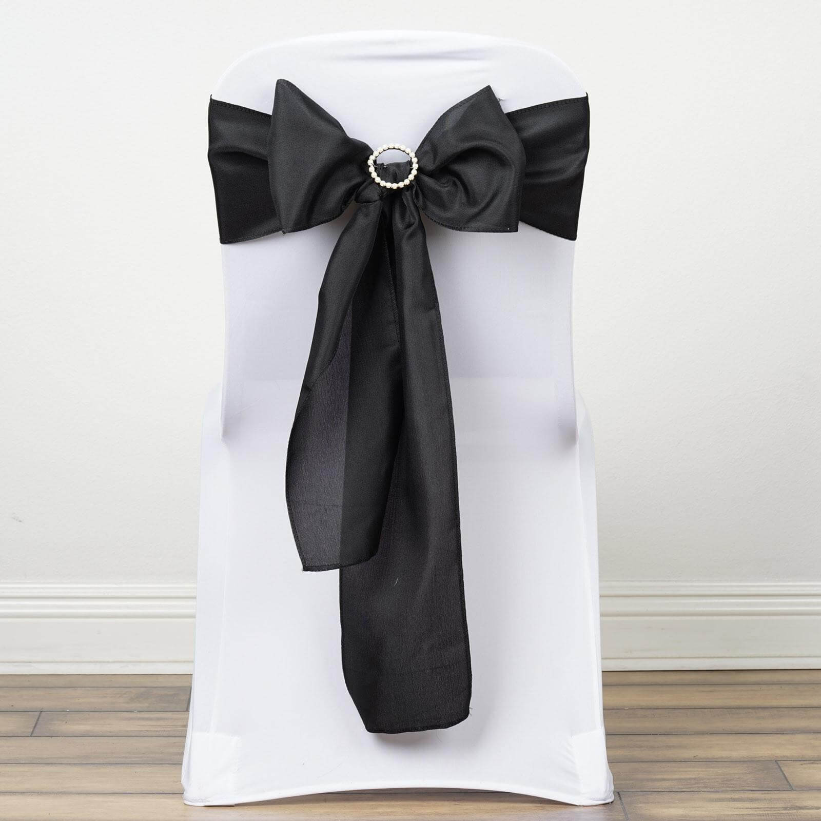 5-Pack Black Polyester Chair Sashes - Elegant Decor for Special Events
