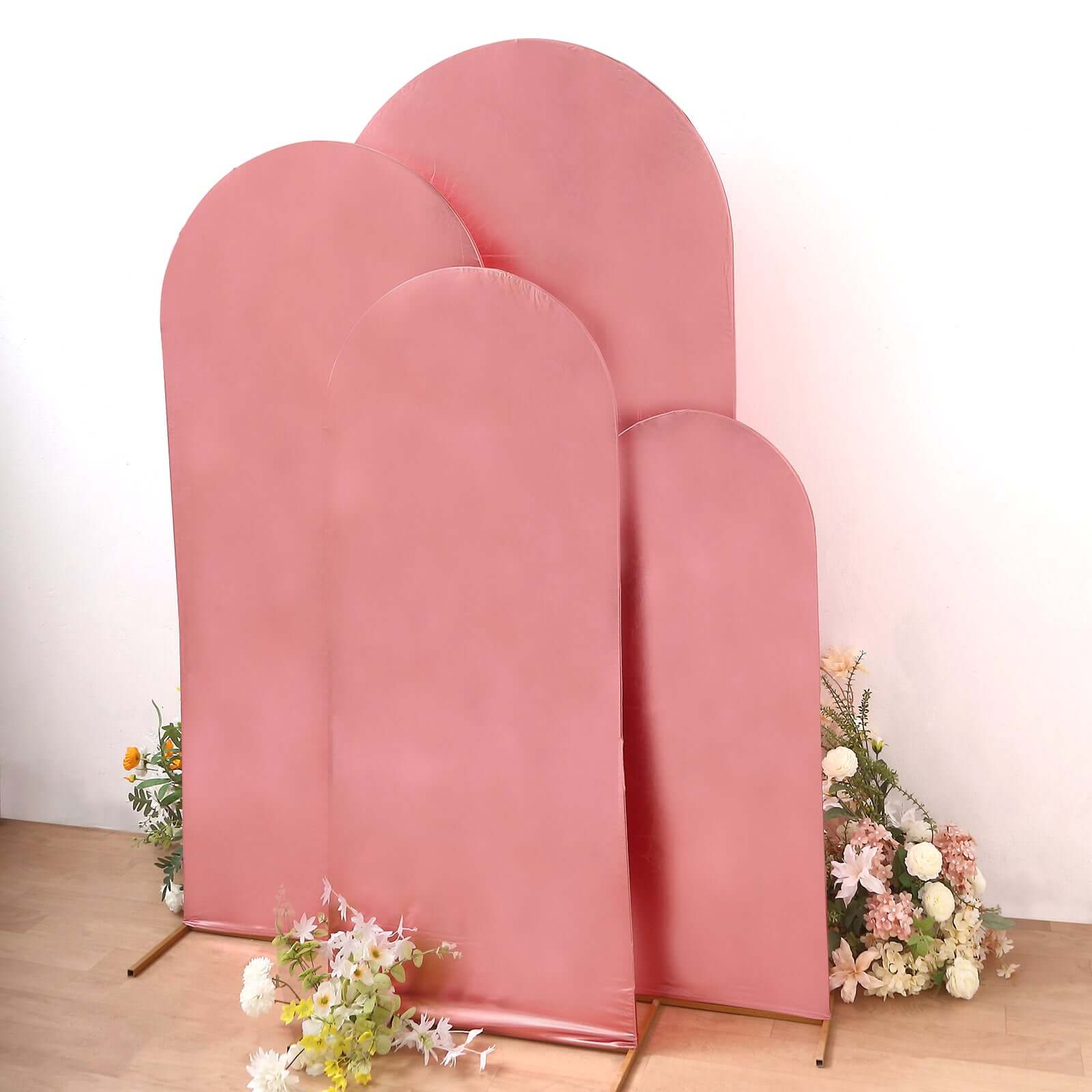 Hot Deal! Set of 4 Rose Gold Shiny Metallic Spandex Covers for Wedding Arch Stand (4ft - 7ft)