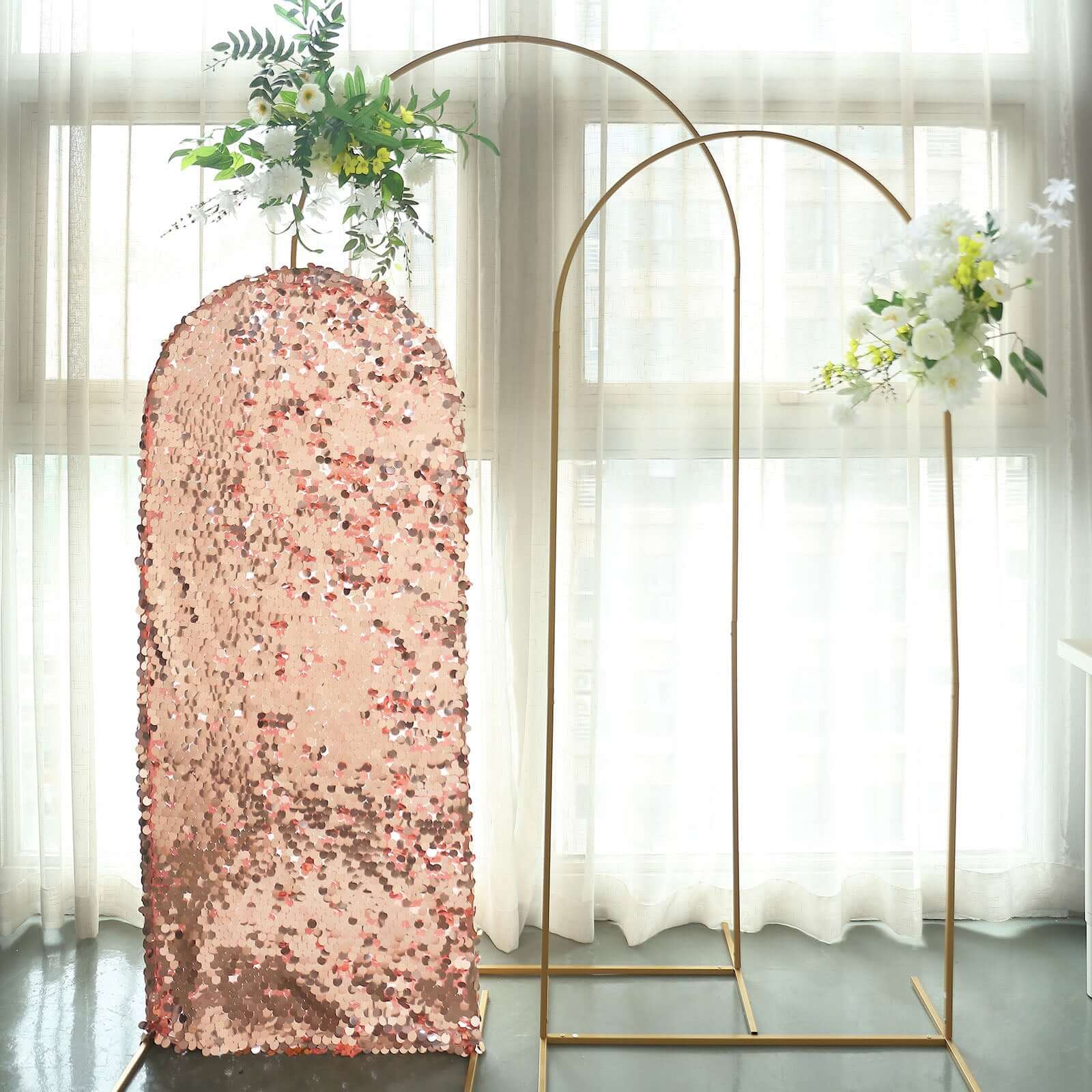 5ft Double-Sided Sparkly Rose Gold Payette Sequin Cover for Round Top Wedding Arch