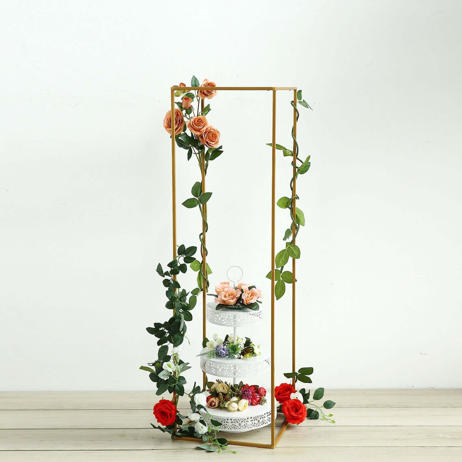 Hot Deal! 2-Pack Matte Gold Metal Rectangular Geometric Column Flower Stands for Upscale Floral Arrangements