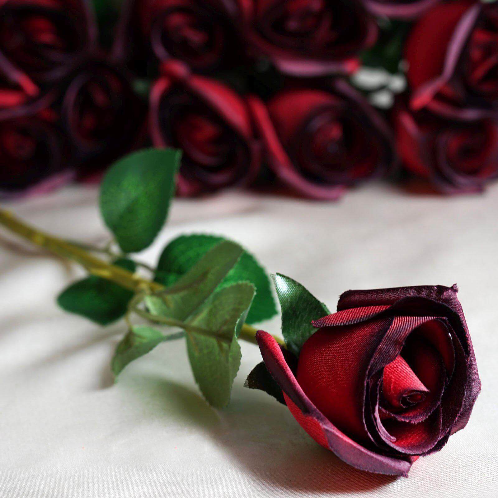 24Pcs Artificial Silk Roses with Red & Black Tips, 31