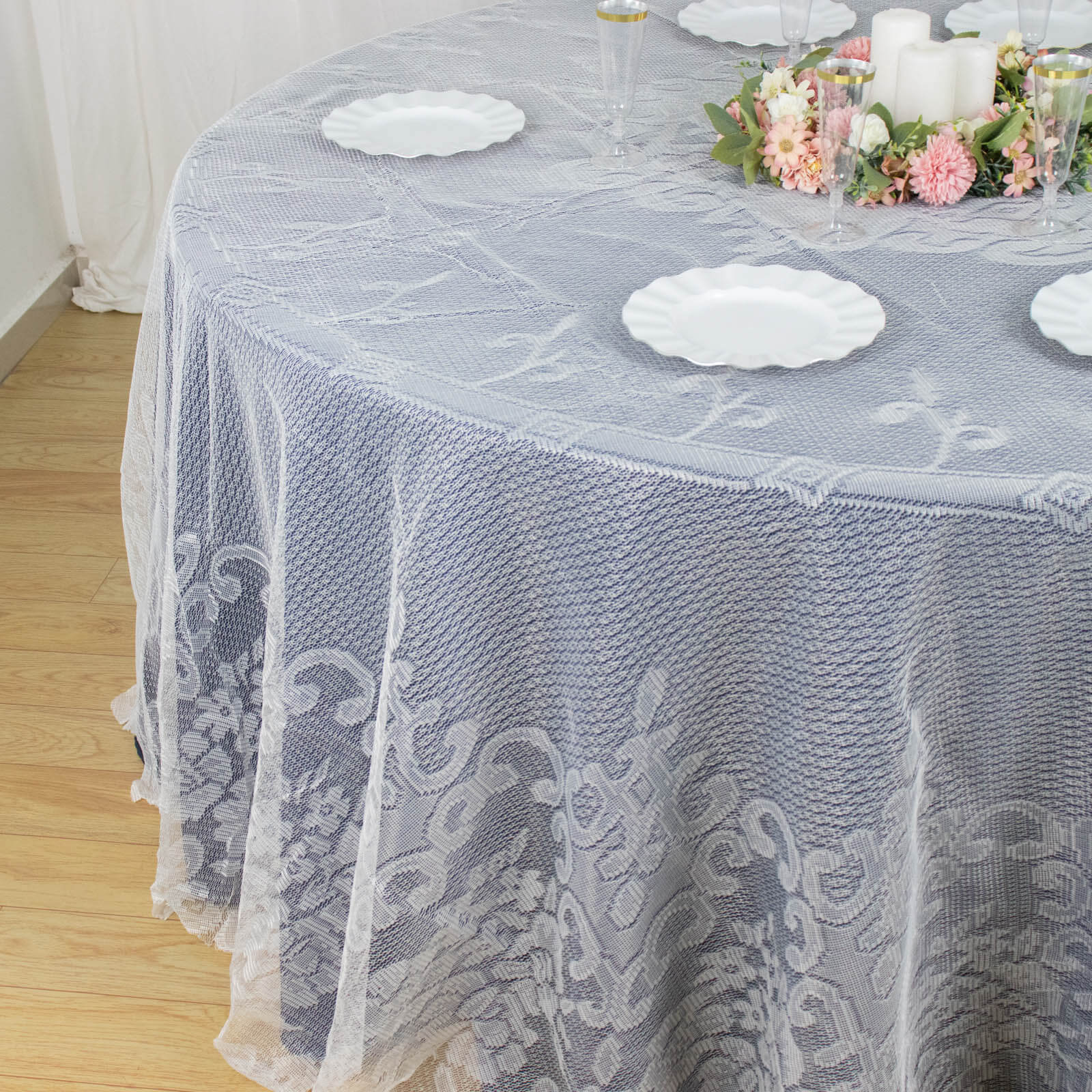 Ivory 120-Inch Seamless Premium Lace Round Tablecloth for Elegant Celebrations