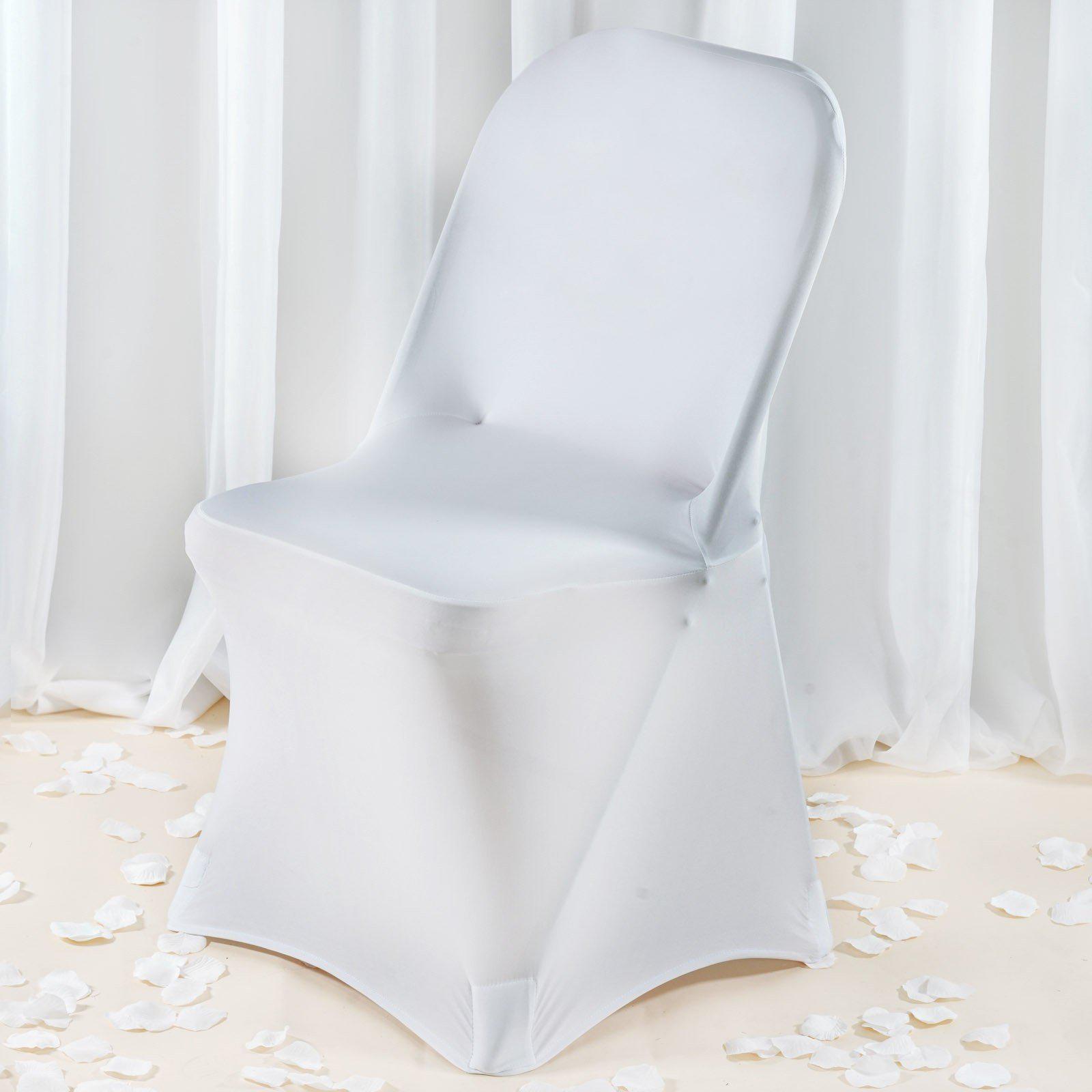 Premium White Spandex Stretch Chair Covers with Foot Pockets for Folding Chairs - Ideal for Weddings & Gatherings