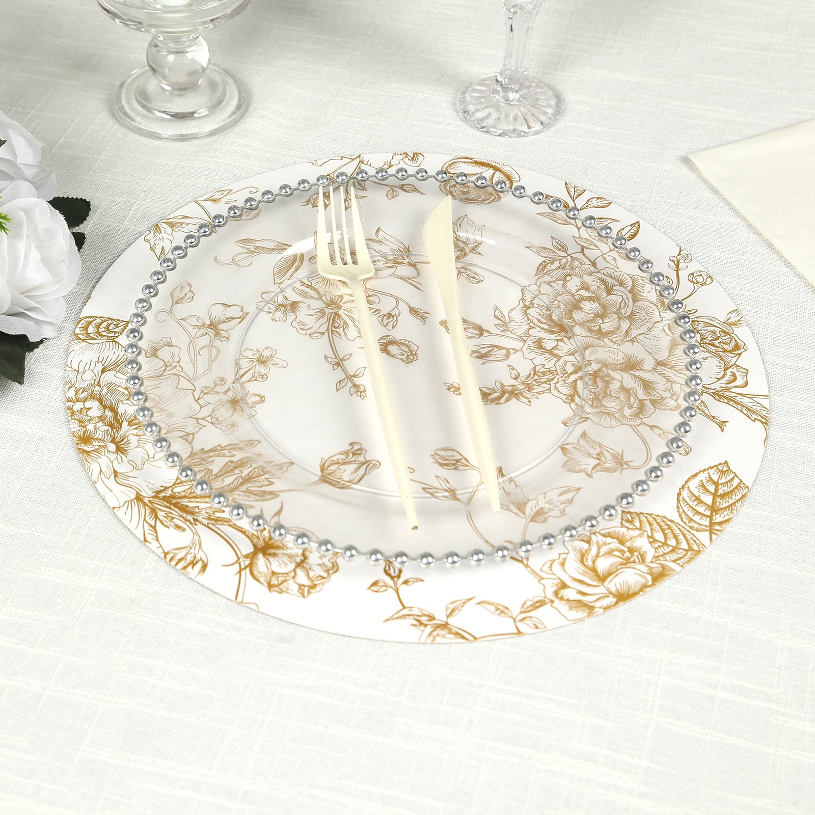 Hot Deal! 6-Pack White/Gold French Toile Print Disposable Cardboard Placemats, 13-Inch