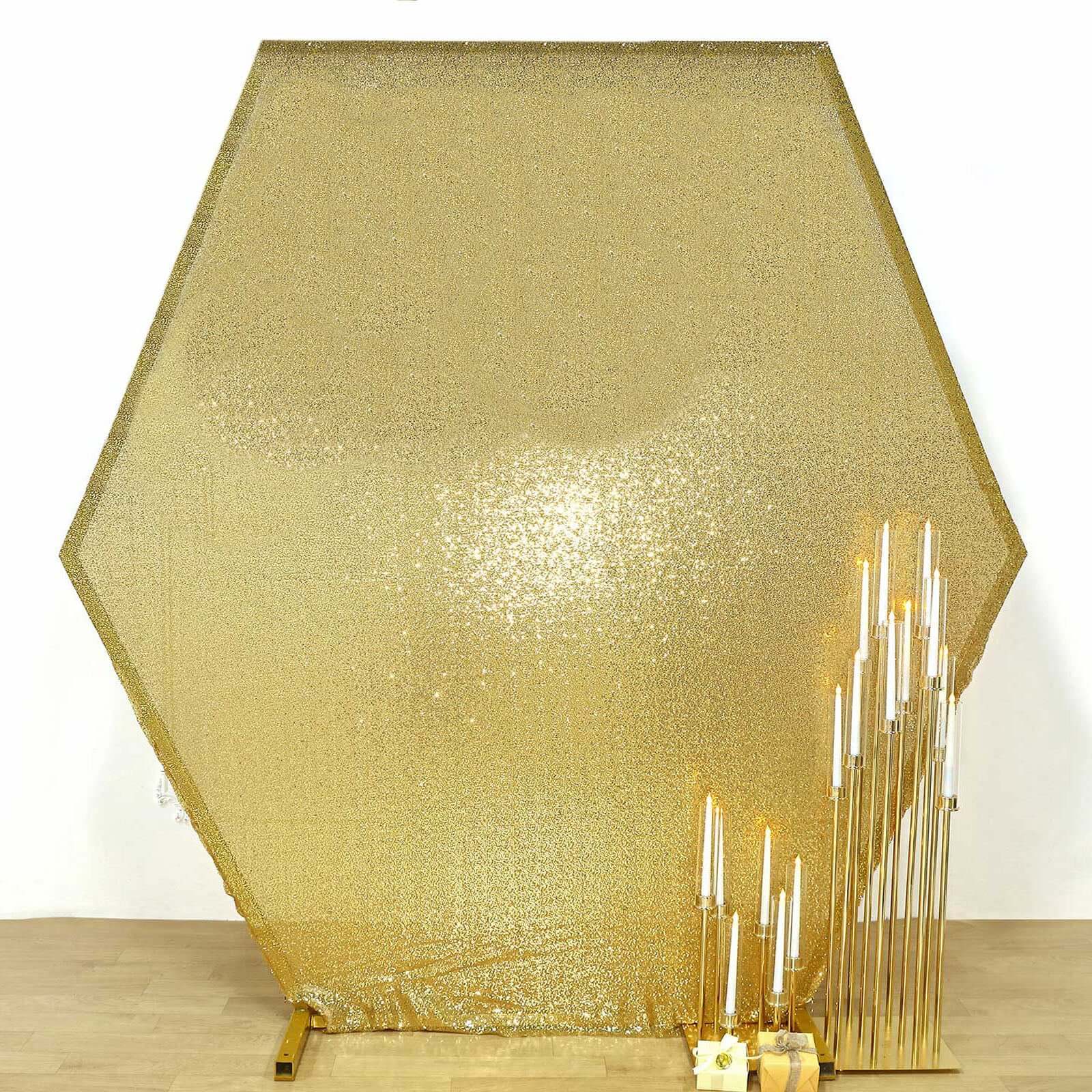 8ft x 7ft Gold Metallic Shiny Sequin Double-Sided Custom Wedding Arch Backdrop Cover