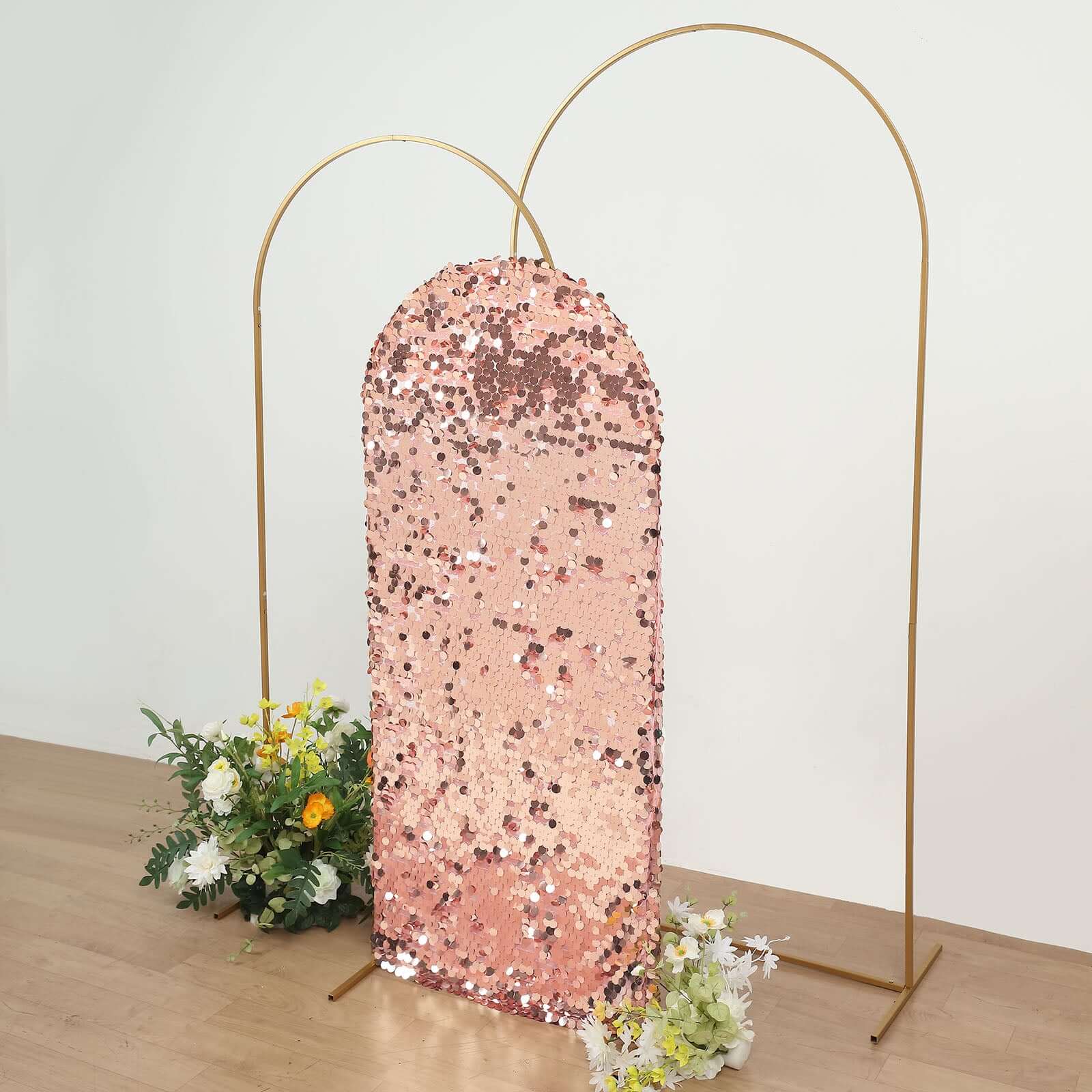 5ft Double-Sided Sparkly Rose Gold Payette Sequin Cover for Round Top Wedding Arch