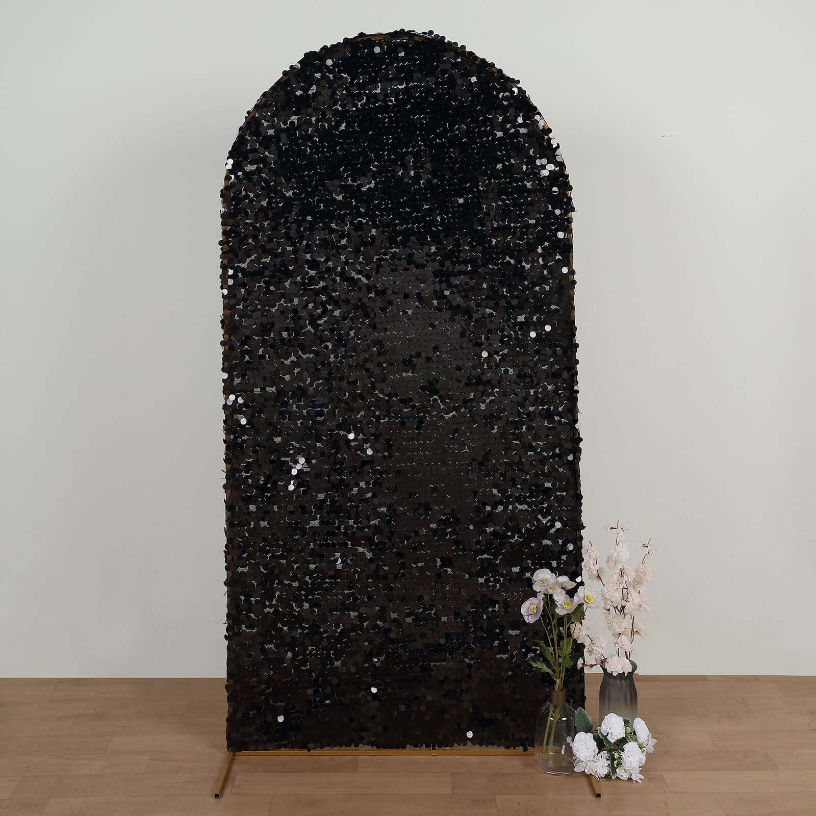 7ft Double-Sided Sparkling Black Payette Sequin Cover for Round Top Wedding Arch