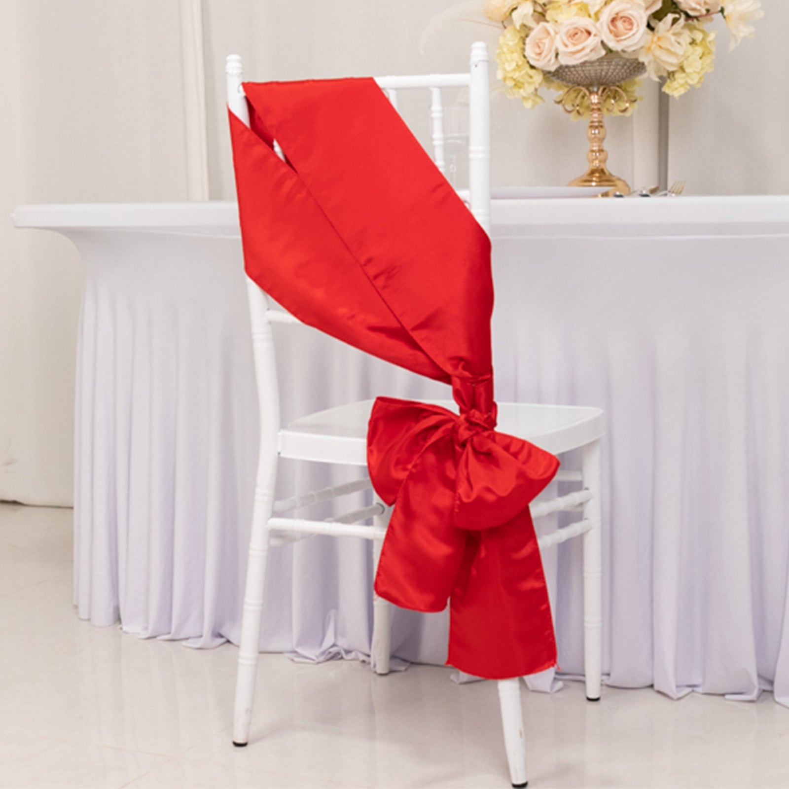 5-Piece Set of Red Lamour Satin 6x106 Chair Sashes - Reusable & Stylish Decor
