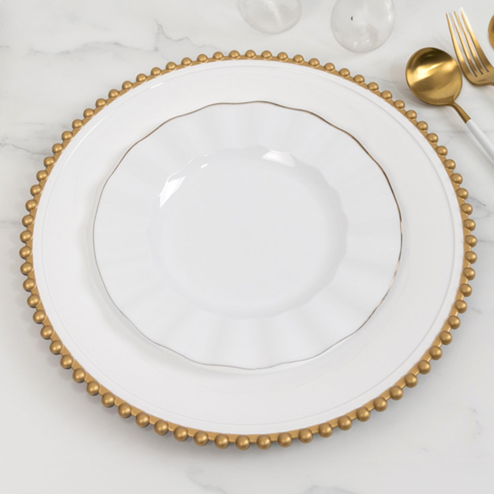Hot Deal! 6-Pack 13-Inch White Acrylic Round Charger Plates with Gold Beaded Rim for Dinner Party