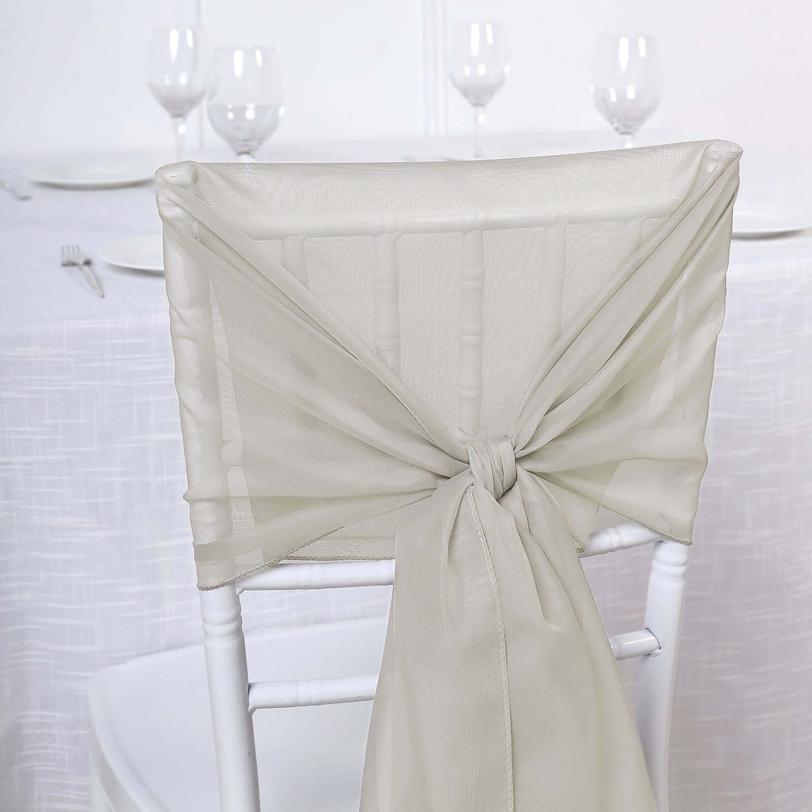 Set of 5 Premium Beige Chiffon Chair Sashes - Soft, Lightweight Designer Bows 22x78