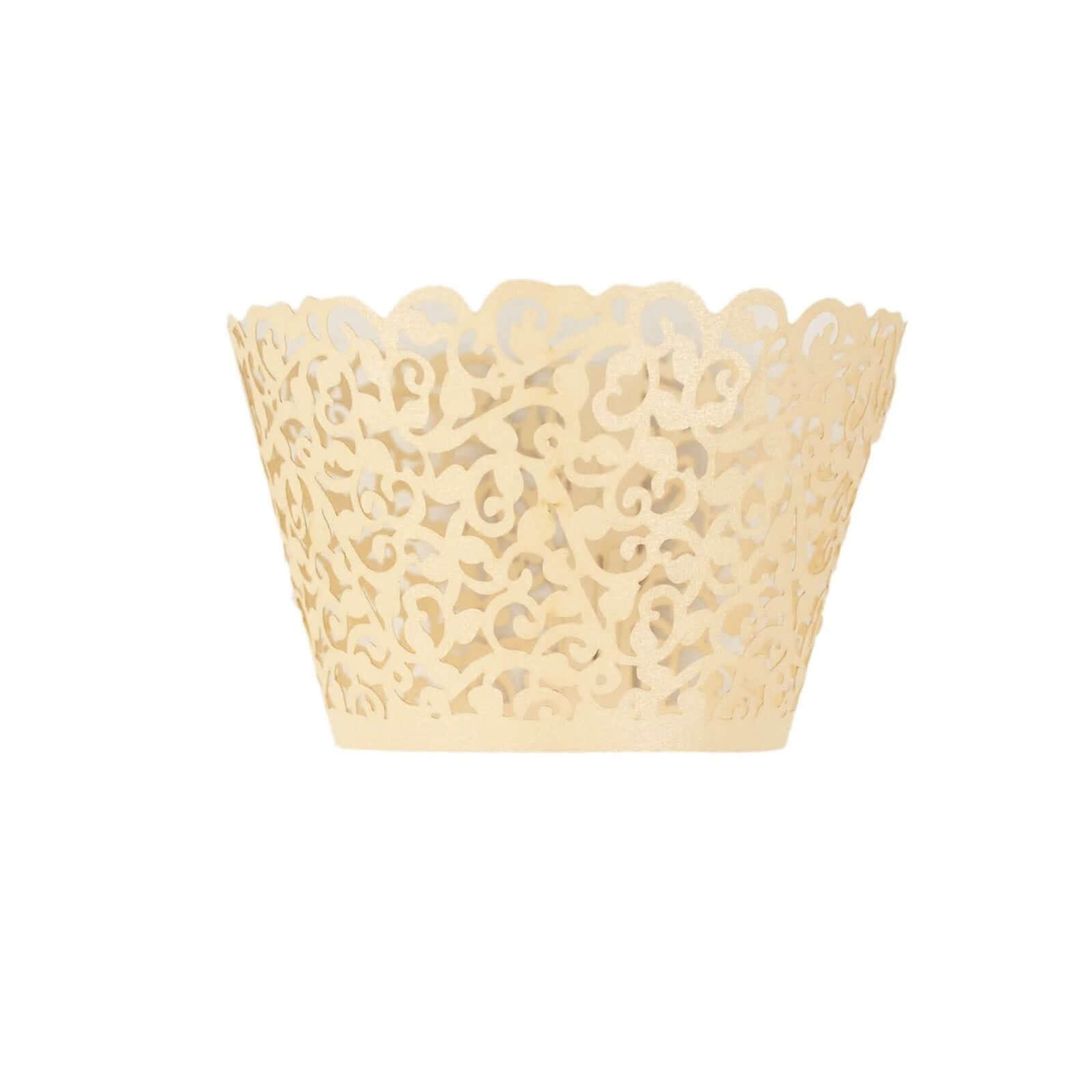 25-Pack Ivory Lace Laser Cut Paper Cupcake Wrappers - Ideal for Event Baking