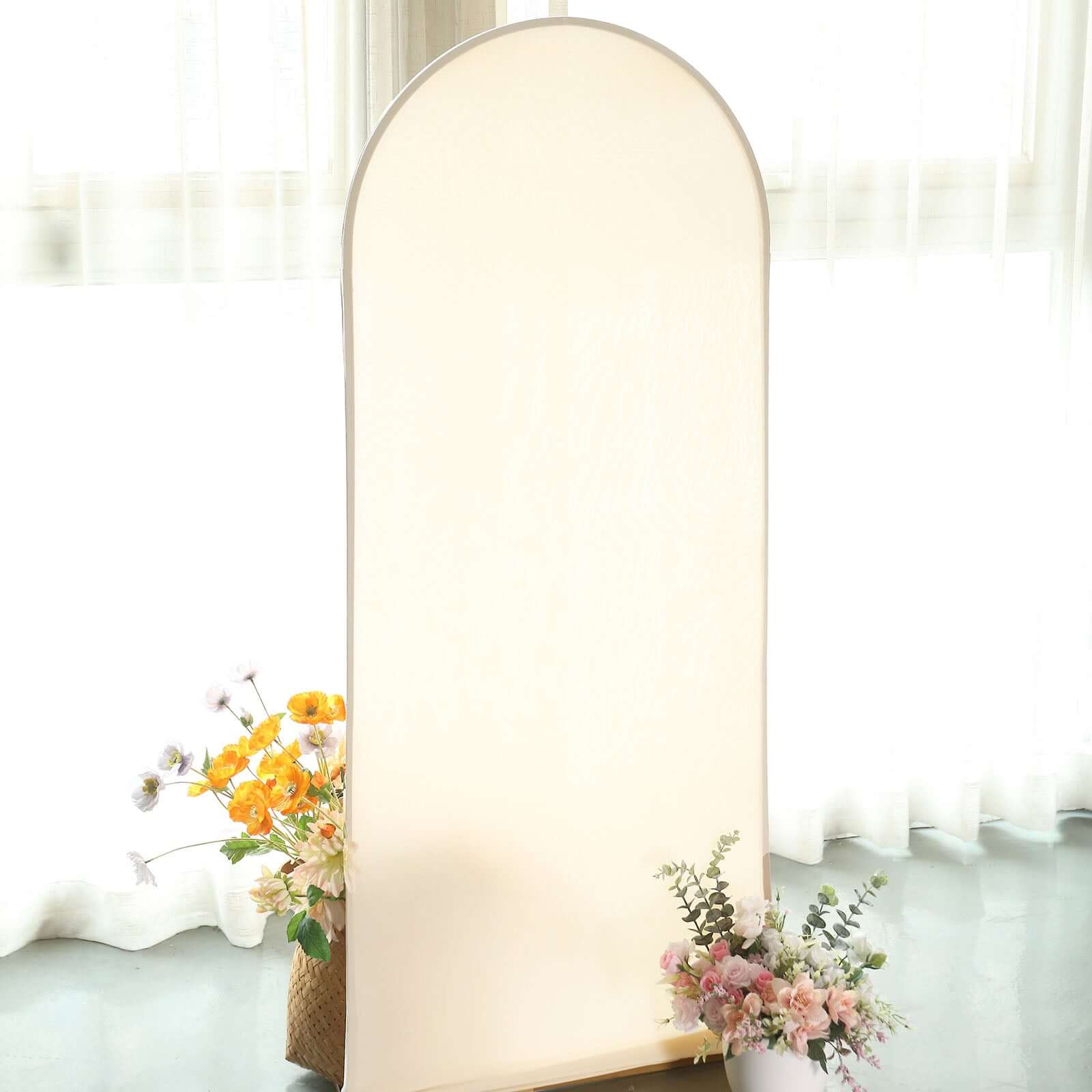 5ft Double-Sided Matte Beige Spandex Fitted Cover for Round Top Wedding Arch Stand