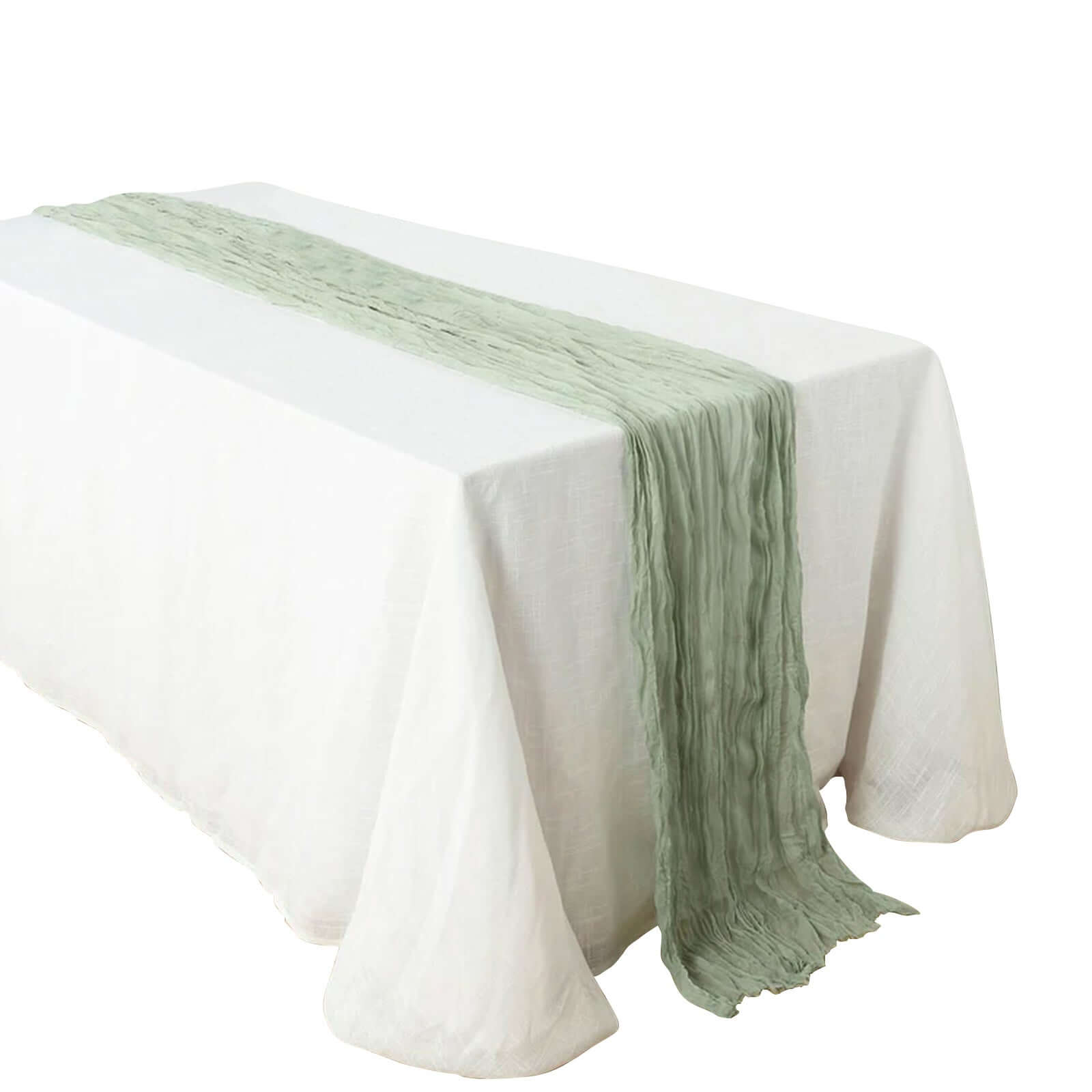 Hot Sale! Rustic Boho Style Sage Green Gauze Cheesecloth 10ft Table Runner for Weddings and Events