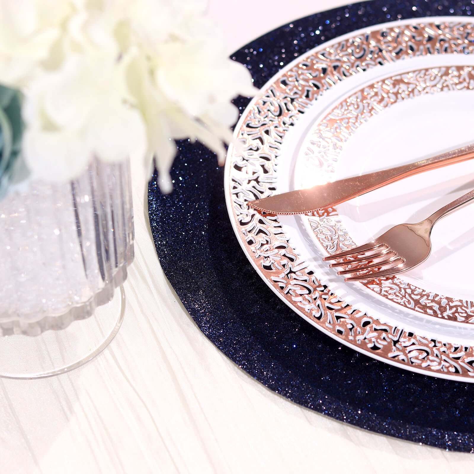 6-Piece Set of Navy Blue Glitter Round Placemats - Non-Slip and Heat-Resistant for Dining Tables