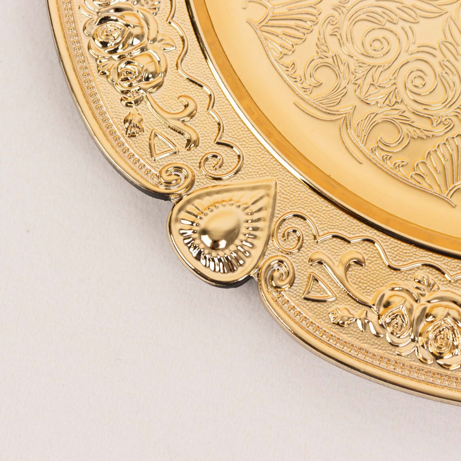 Hot Sale! 6-Pack 13-inch Gold Floral Embossed Acrylic Charger Plates with Scalloped Rim
