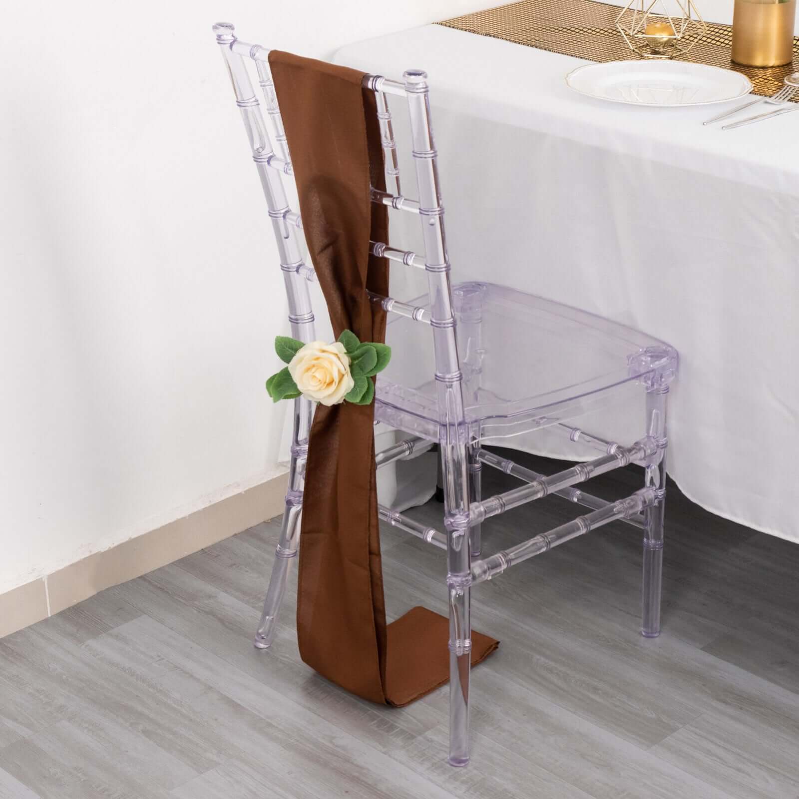 Hot Deal! 5-Piece Set of Polyester Chair Sashes in Cinnamon Brown, 6x108 Inches