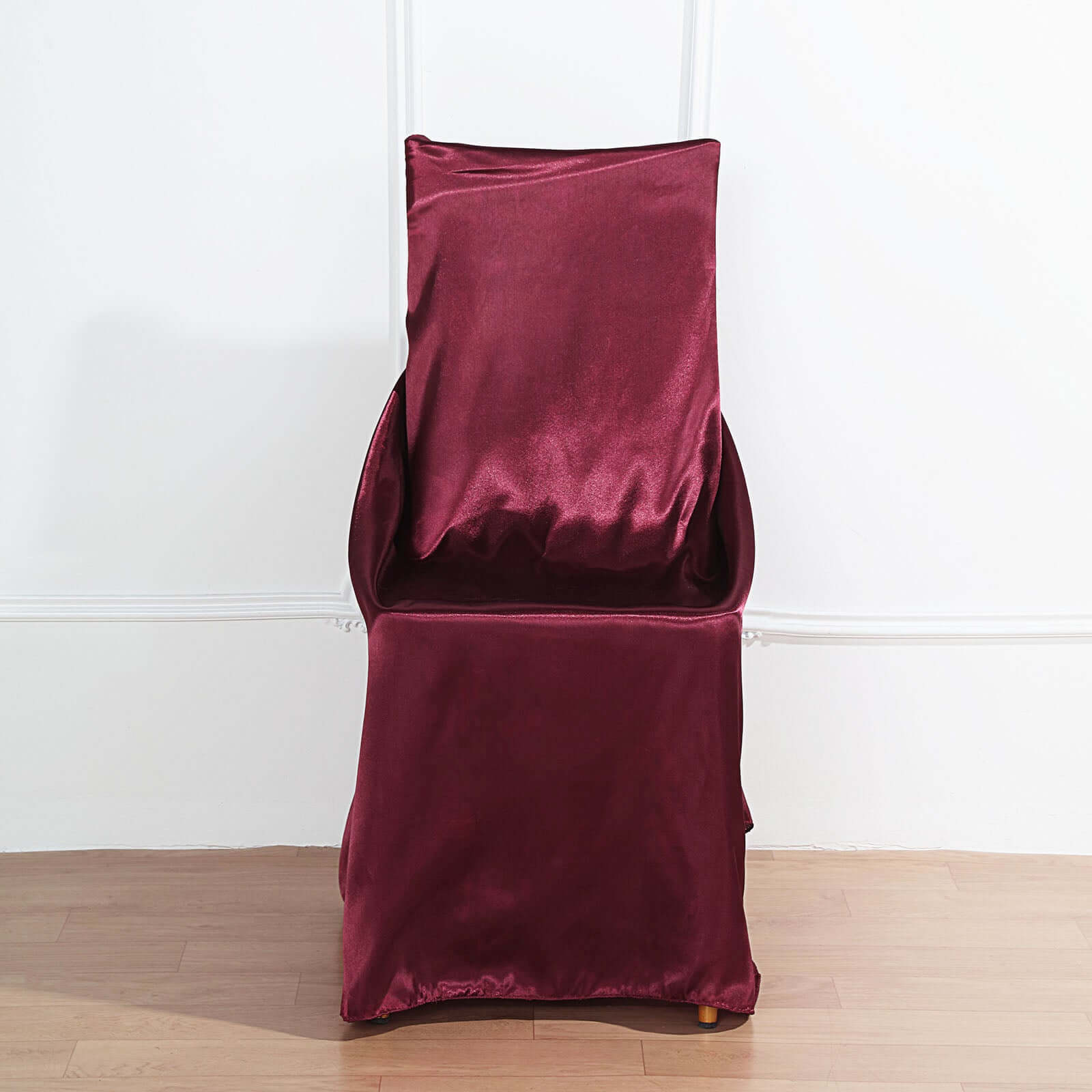 Burgundy Satin Self-Tie Chair Cover - Universal Design for Folding, Dining & Banquet Chairs