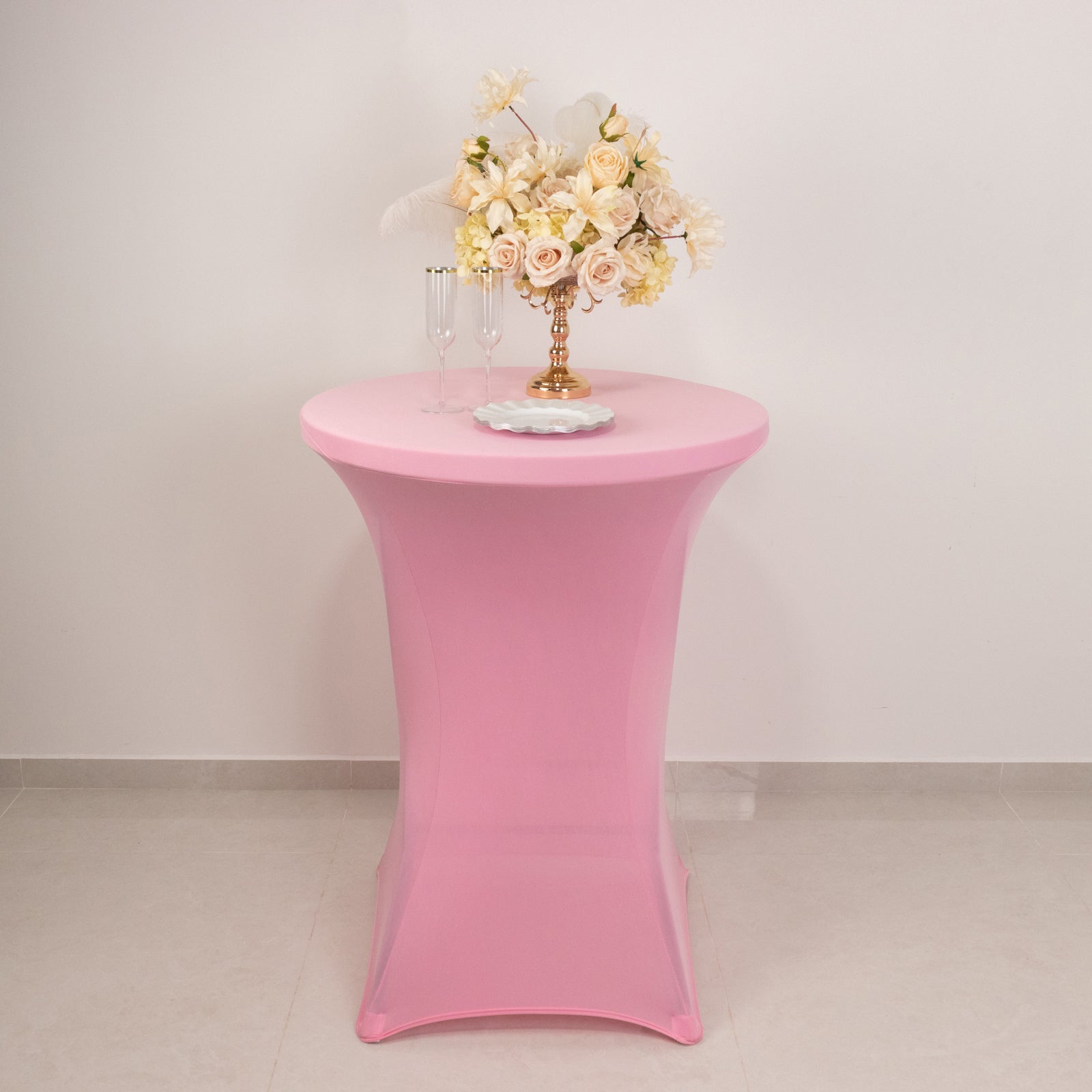 Pink Spandex Stretch Fitted Cocktail Table Cover - Easy Maintenance for 24-32