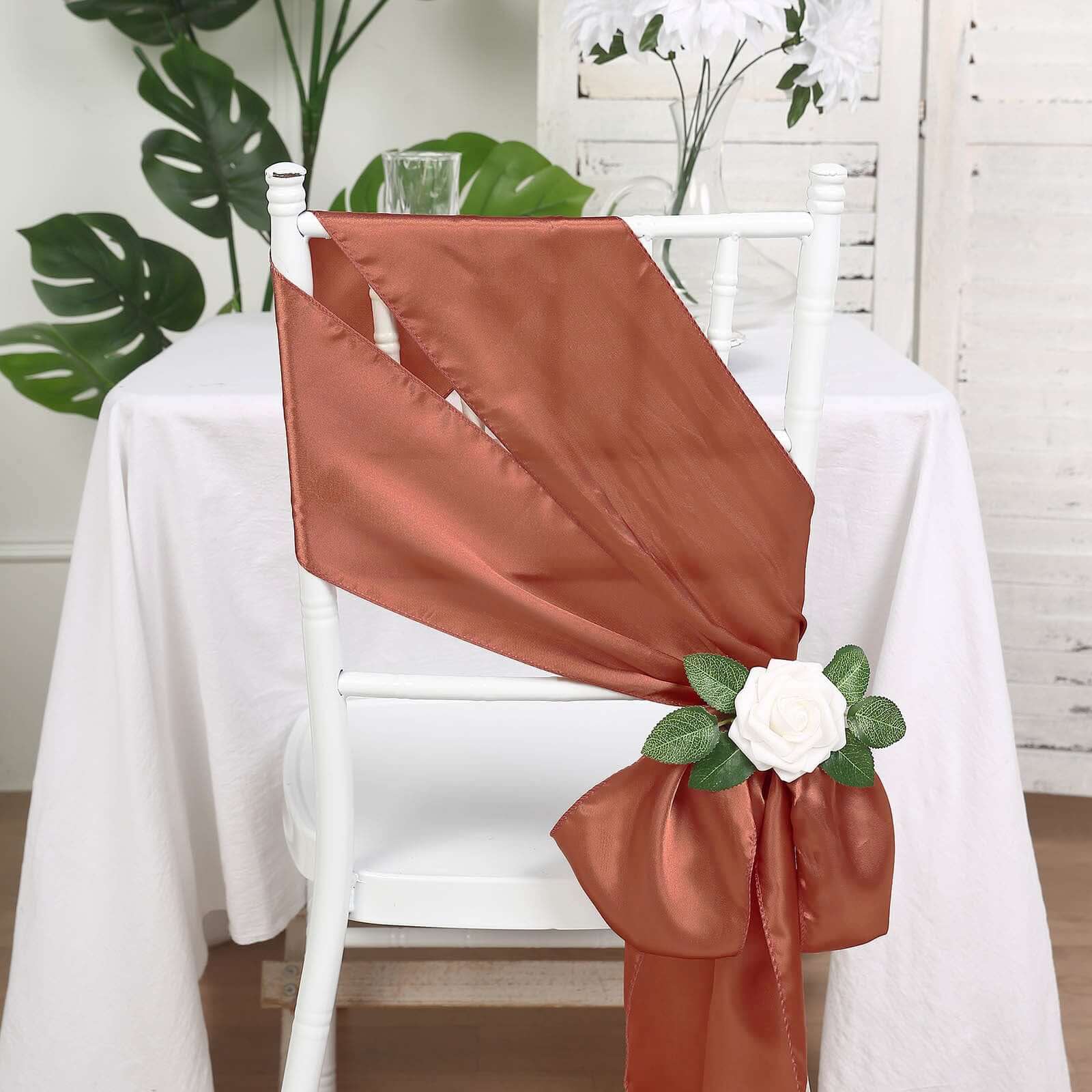 5-Pack Terracotta (Rust) Satin Chair Sashes - Durable & Shiny Bows