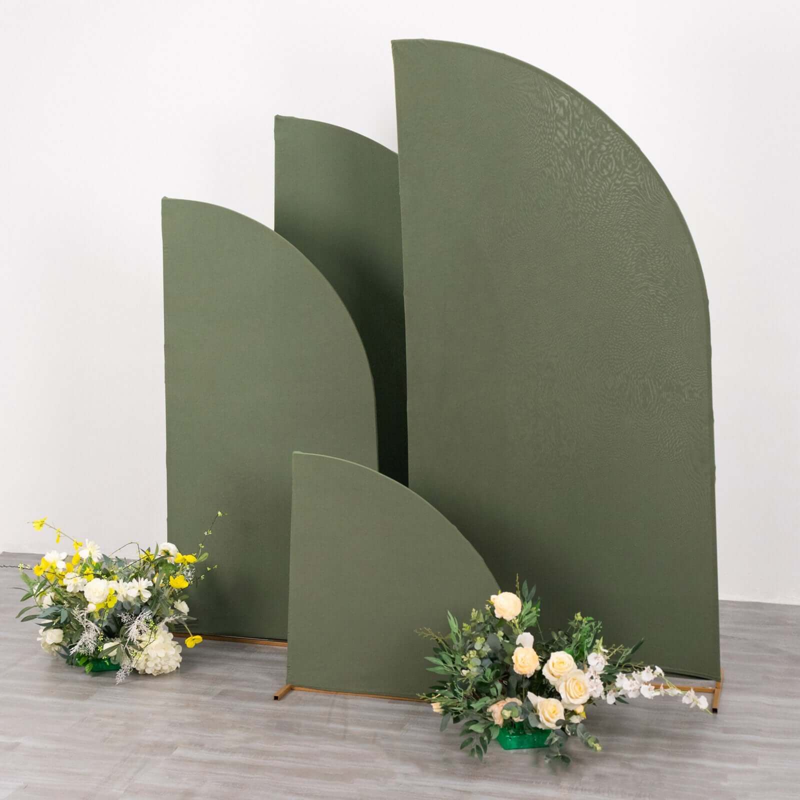 4-Piece Matte Dusty Sage Green Spandex Chiara Half Moon Wedding Arch Covers - 2.5ft, 5ft, 6ft, 7ft Sizes
