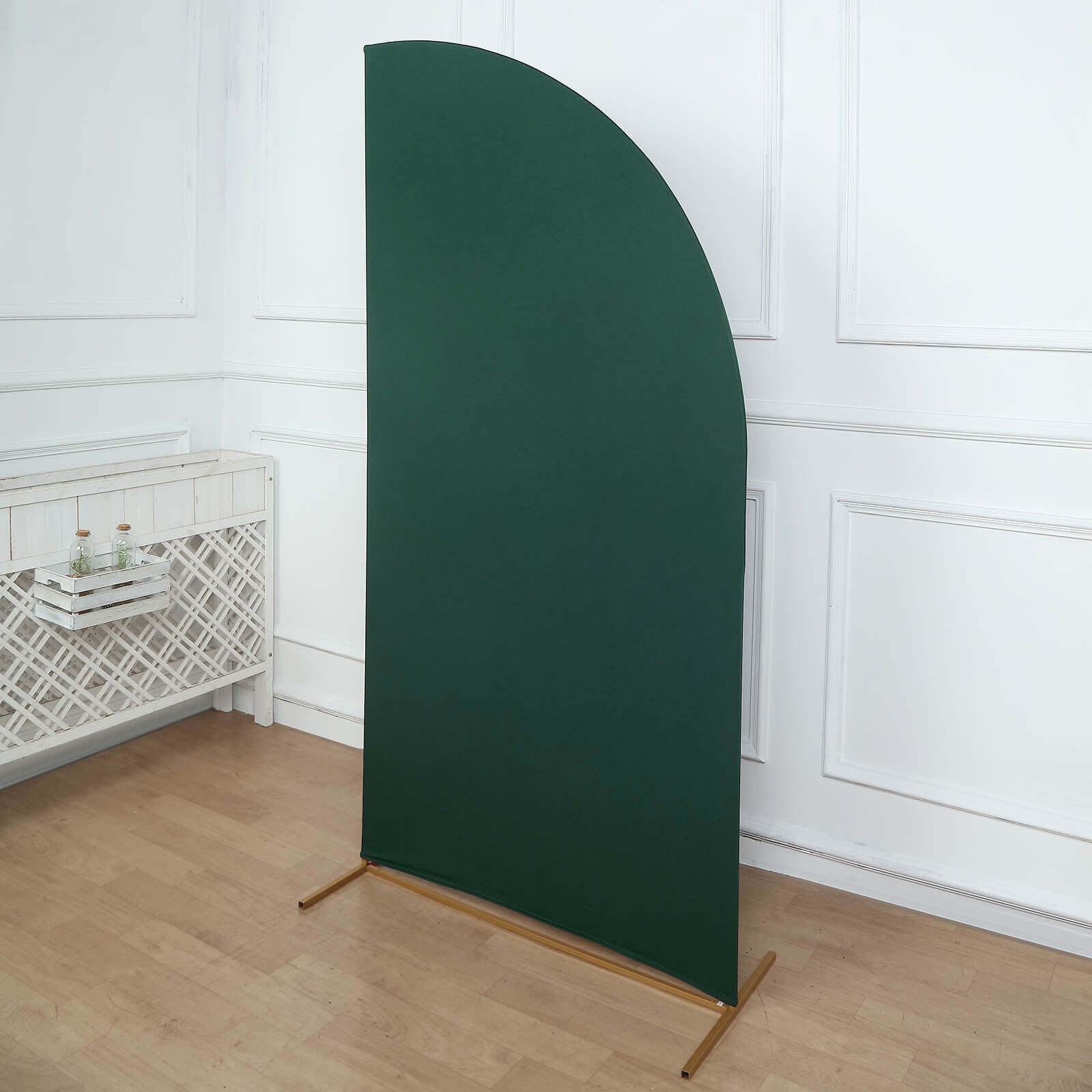 7ft Custom-Fitted Matte Hunter Emerald Green Spandex Half Moon Chiara Wedding Arch Backdrop Cover