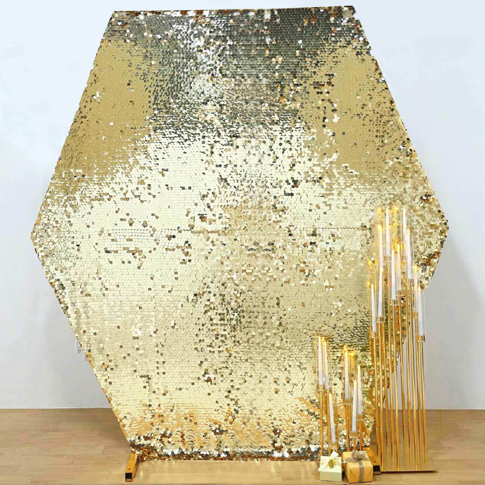 Champagne 8ft x 7ft Sparkly Payette Sequin Hexagon Backdrop Stand Cover