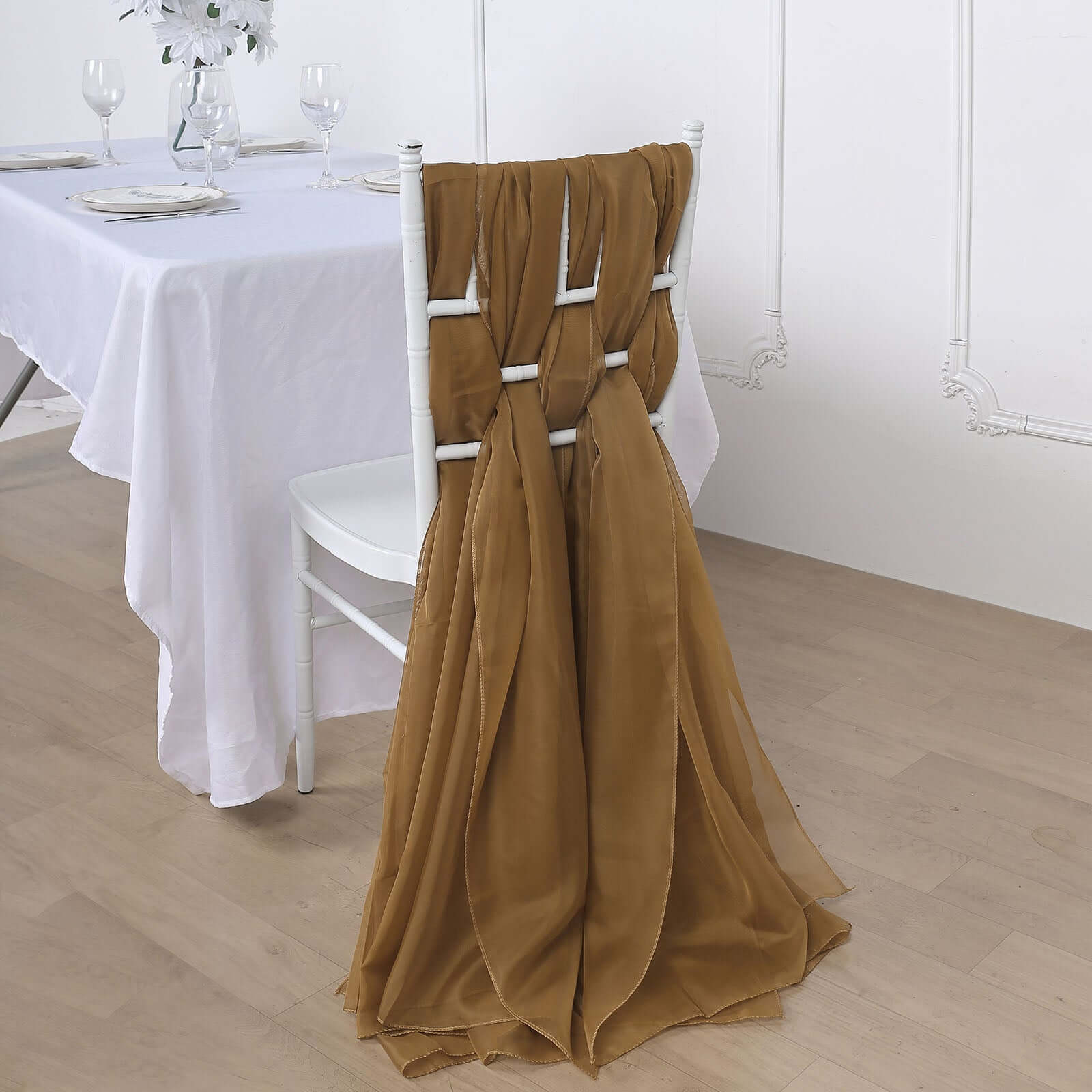 5-Pack Gold Premium Chiffon Chair Sashes - Soft, Lightweight for Stylish DIY Decor
