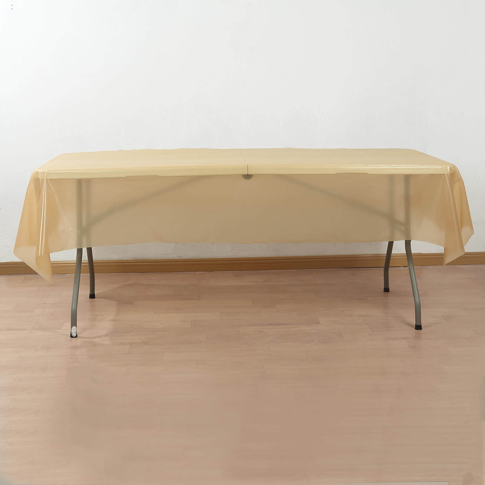 Customizable Gold Plastic Table Cover Roll with Slide Cutter - Great for Events!