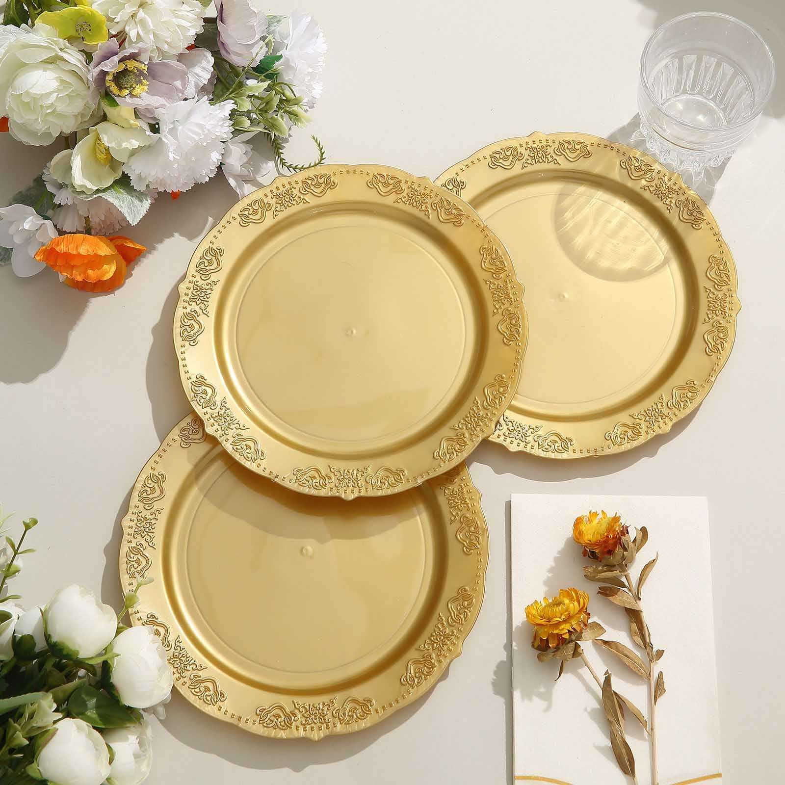 Hot Deal! 10-Pack Gold Embossed Scalloped Edge Plastic Round 7.5