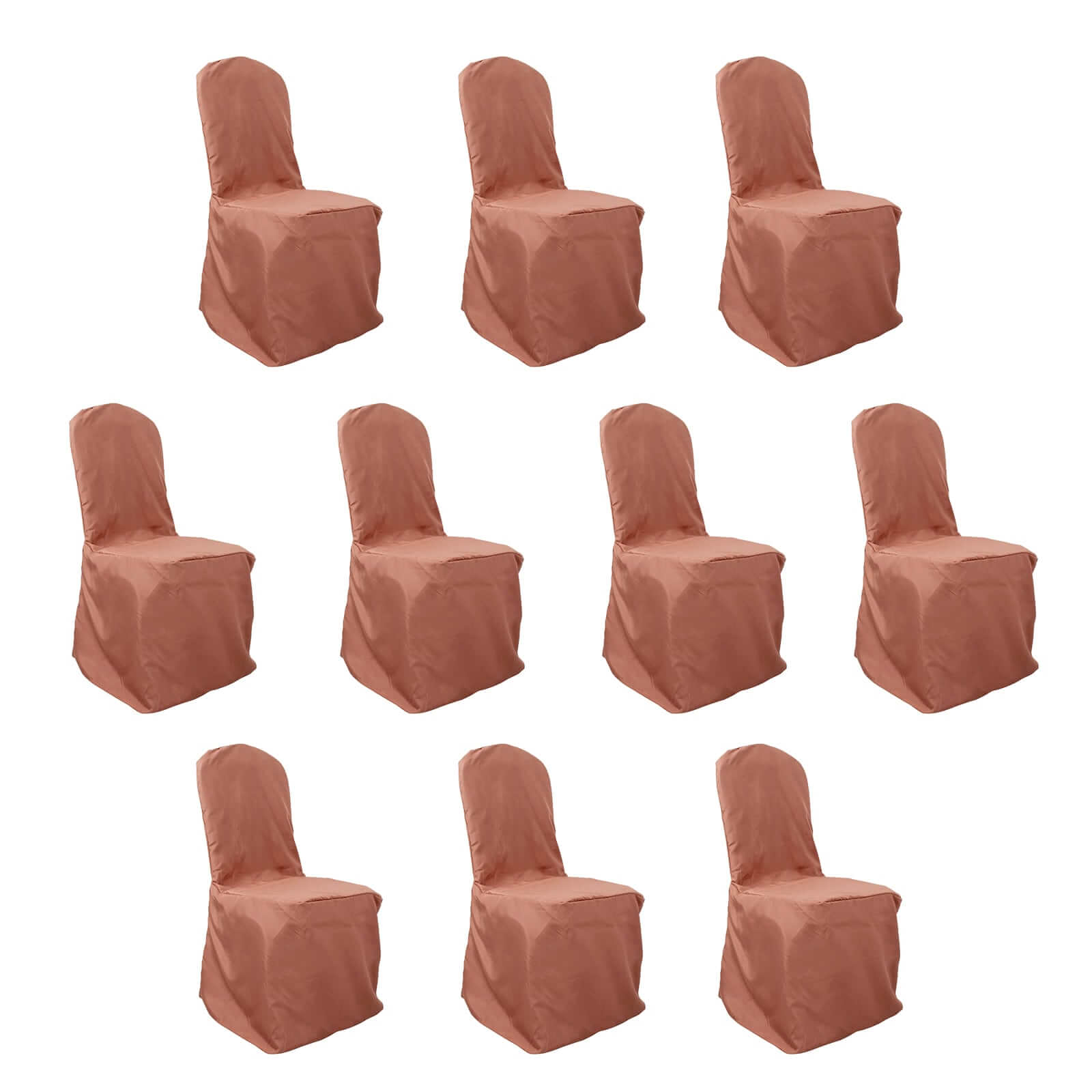 Hot Sale! 10-Pack Terracotta (Rust) Polyester Stain-Resistant Reusable Chair Covers for Banquets