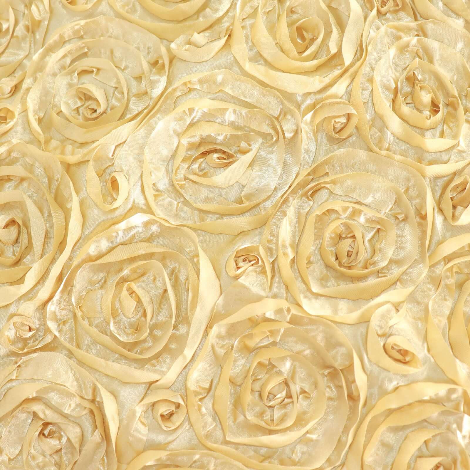 Champagne Satin 120-Inch Round Tablecloth with Stunning 3D Rosette and Seamless Finish