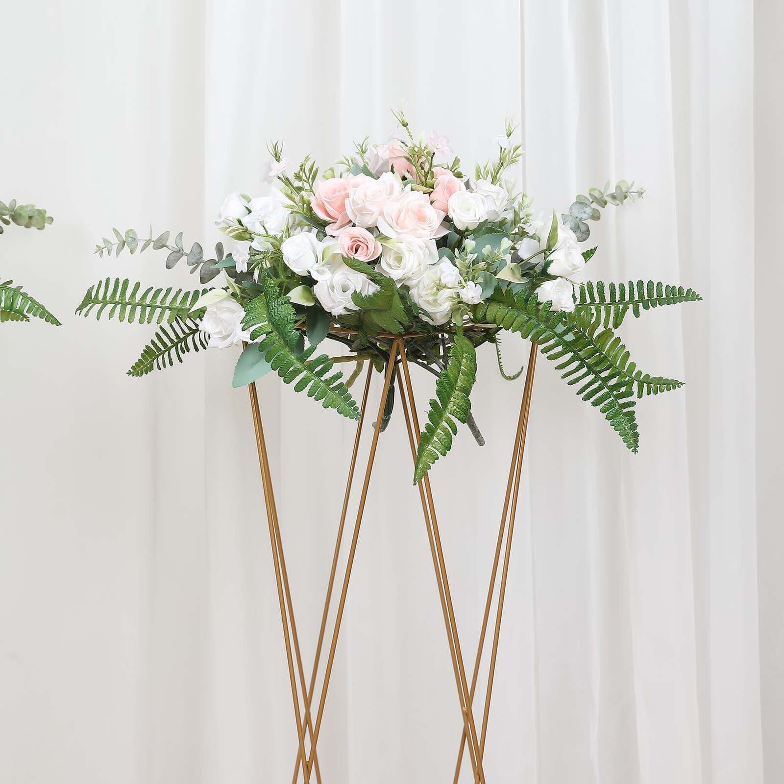2-Pack Gold Metal Geometric Crisscross Open Column Pedestal Stands for Wedding Centerpieces, 32 Inches