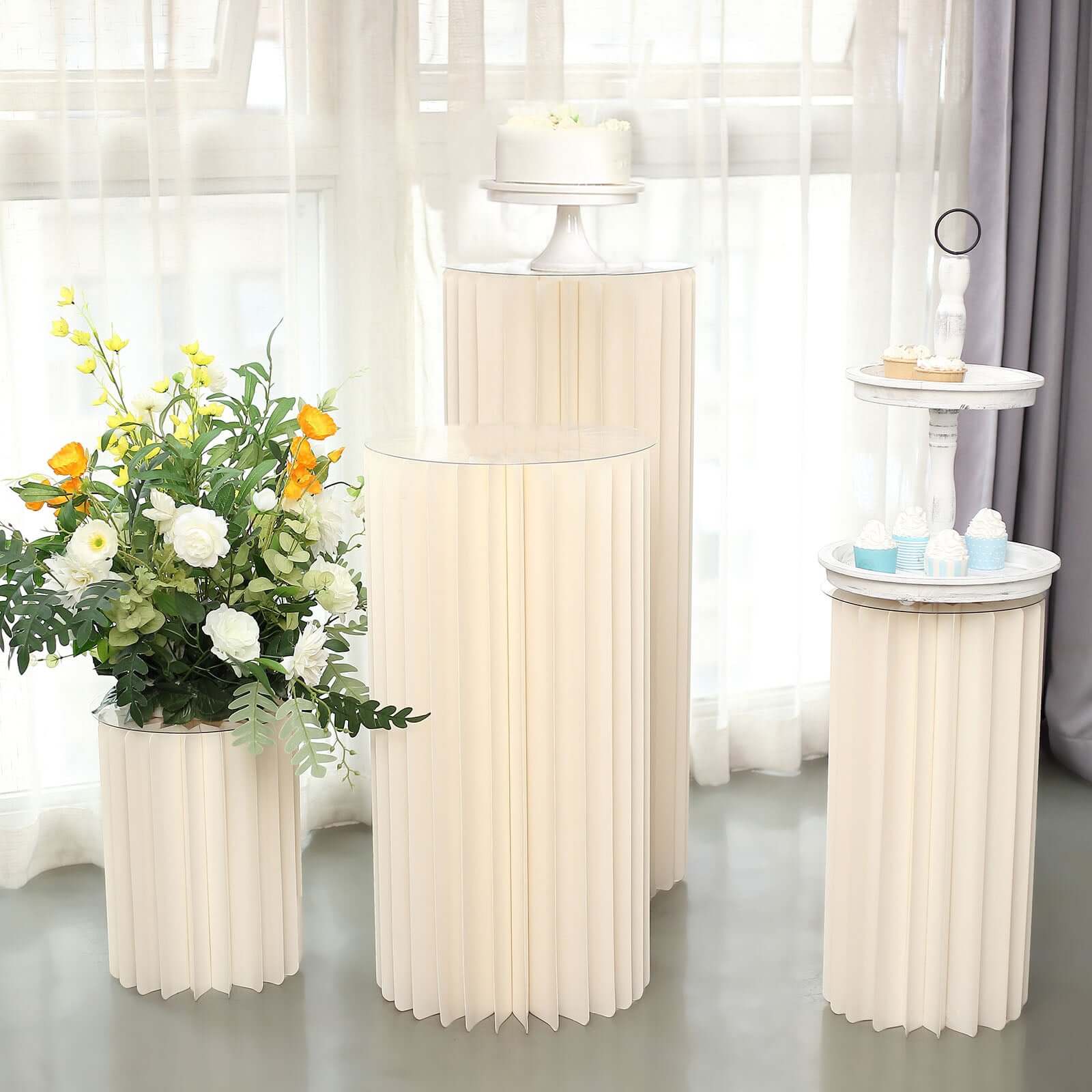 Hot Sale! 24-Inch Ivory Cylinder Display Column Stand with PVC Top Plate for Events