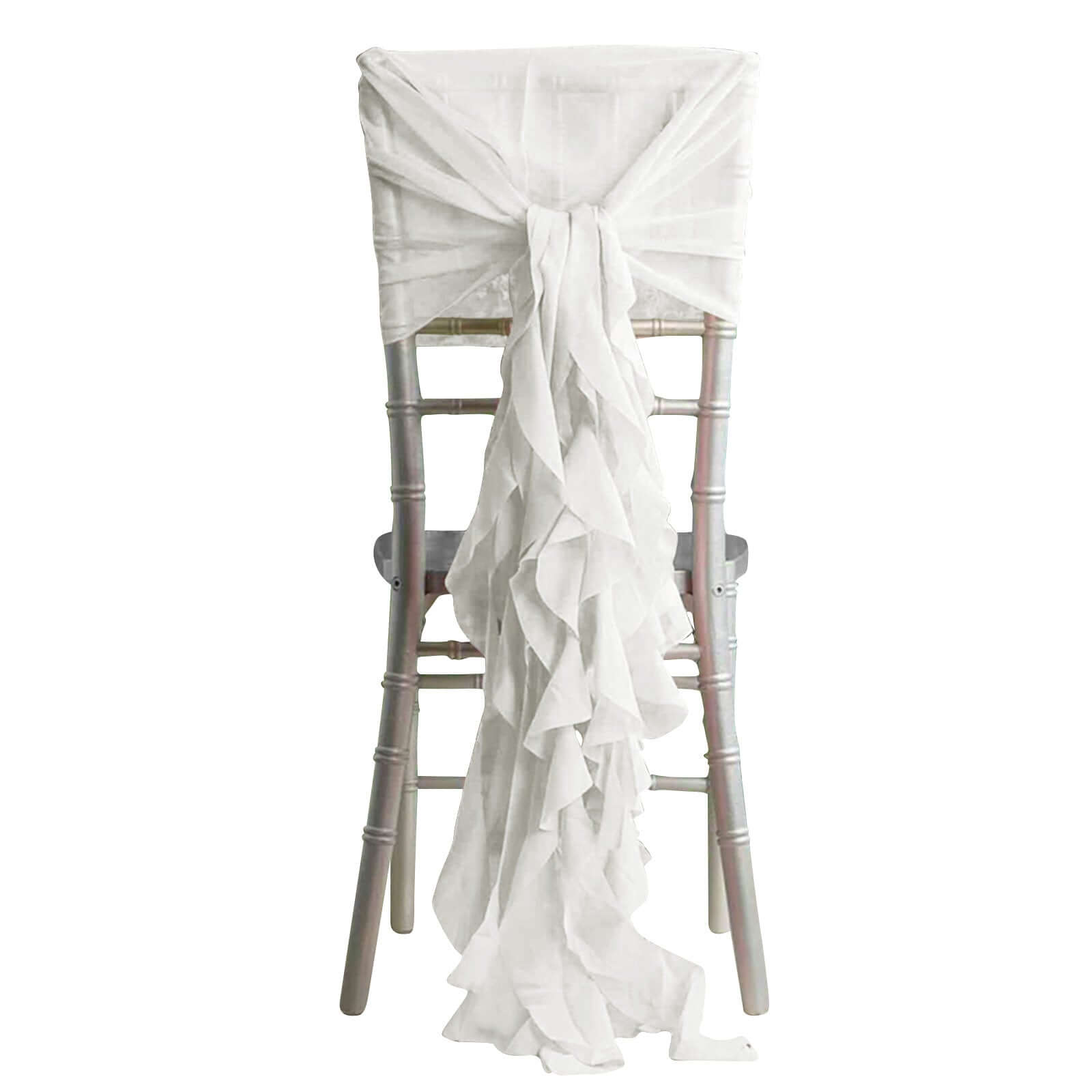 Stylish Ivory Chiffon Chair Sashes Set with Willow Ruffles Design
