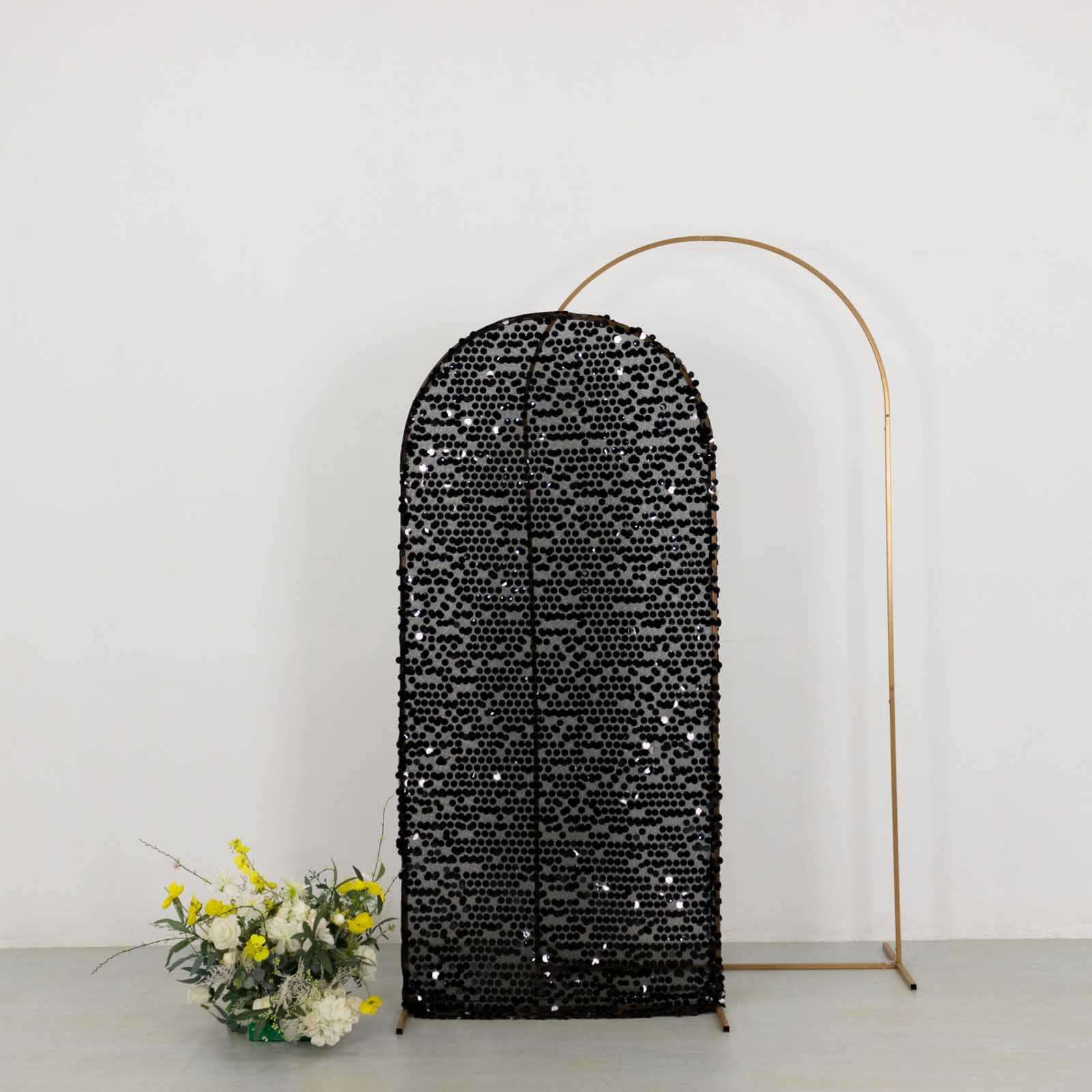 Hot! 6ft Sparkly Black Sequin Fitted Cover for Round Top Wedding Arch