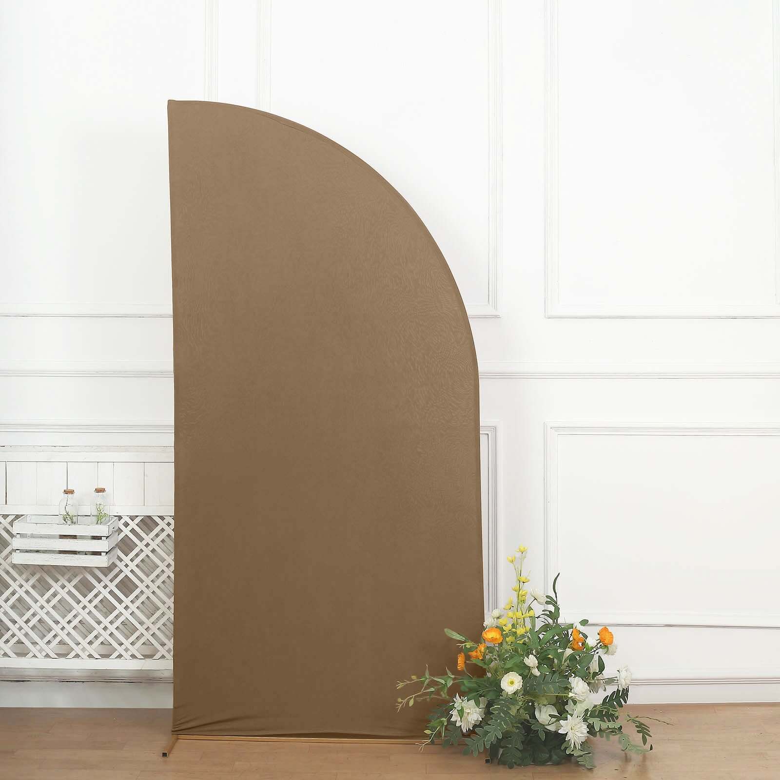 Custom-Fit 7ft Matte Taupe Spandex Half Moon Chiara Wedding Arch Backdrop Stand Cover - Exclusive Offer